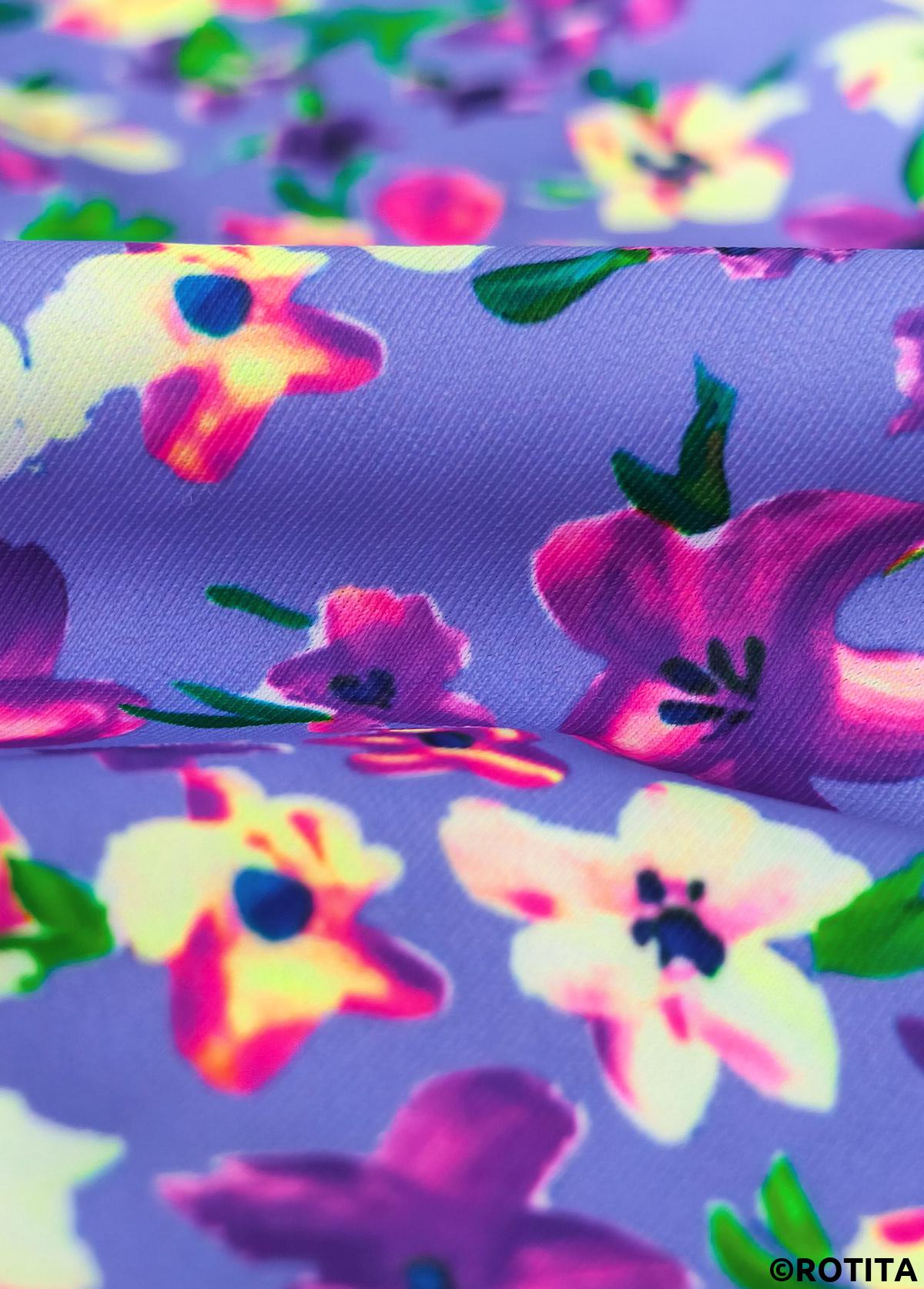 Light Purple swimwear,Floral swimwear,Plants swimwear,ROTITA Light Purple Floral Print High Waisted Tankini Set