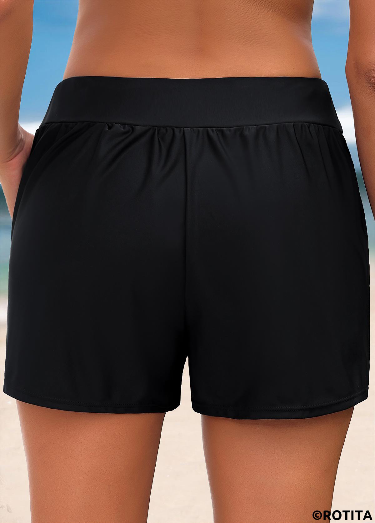 Black swimwear,Plain Color swimwear,ROTITA Black Color Mid Waisted Swim Shorts