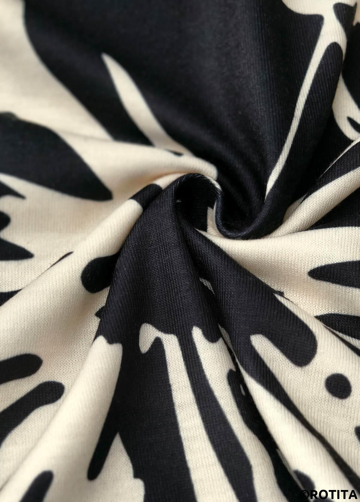 Black dresses,Plants dresses,Everyday dresses,Casual dresses,ROTITA Leaf Print Black Short Round Neck Sleeveless Dress
