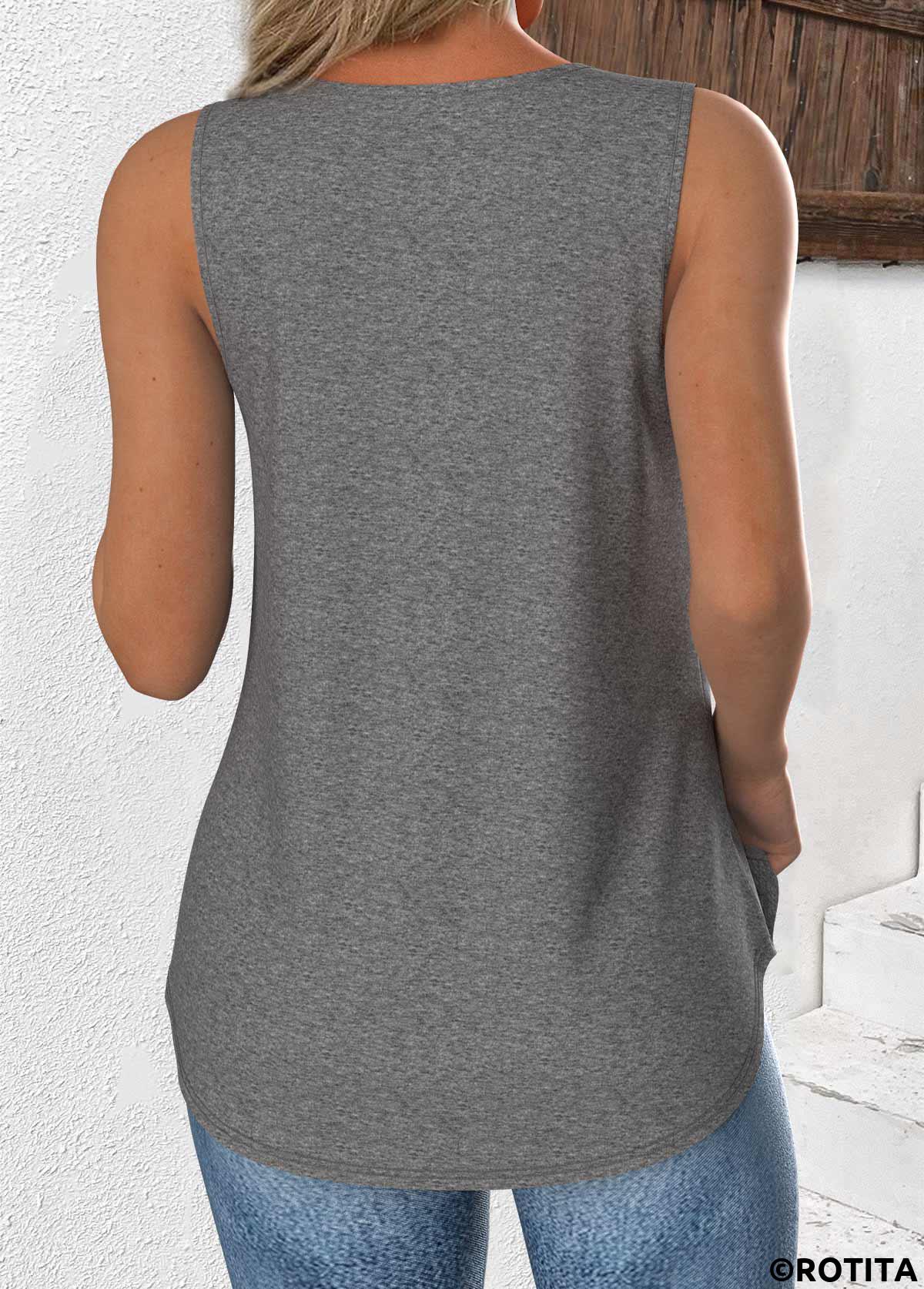 Grey plus size,Plain Color plus size,ROTITA Plus Size Grey V Neck Sleeveless Tank Top