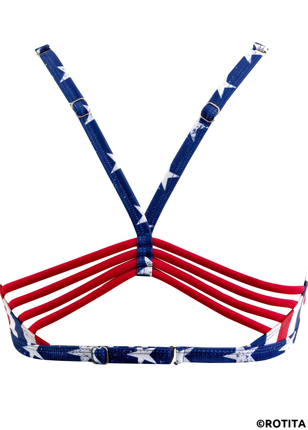 Navy swimwear,Flag swimwear,ROTITA Navy American Flag Print Mid Waisted Bikini Set