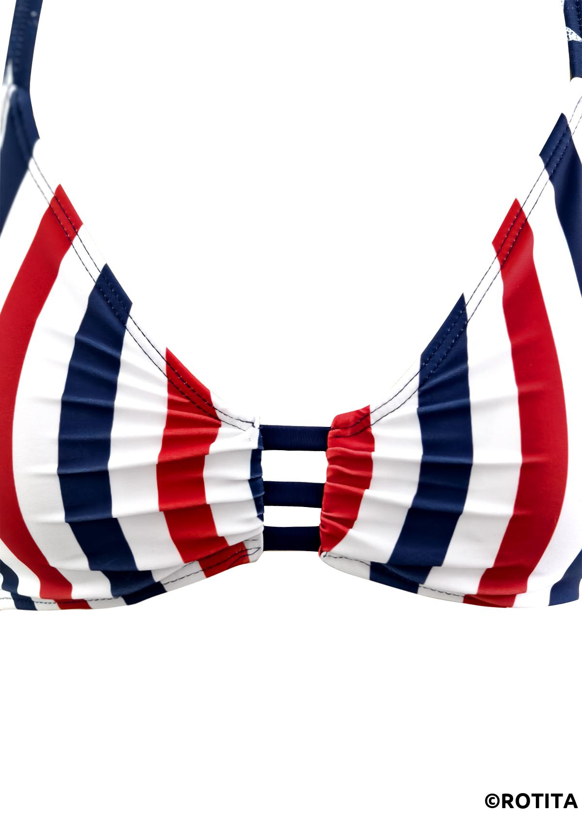 Navy swimwear,Flag swimwear,ROTITA Navy American Flag Print Mid Waisted Bikini Set