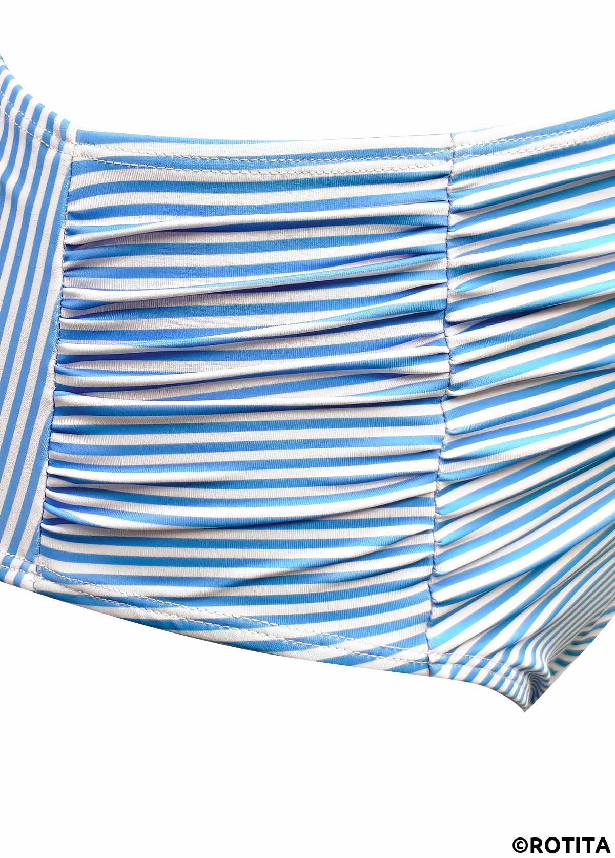 Blue swimwear,Striped swimwear,Geometric swimwear,ROTITA Blue Striped High Waisted Bikini Set