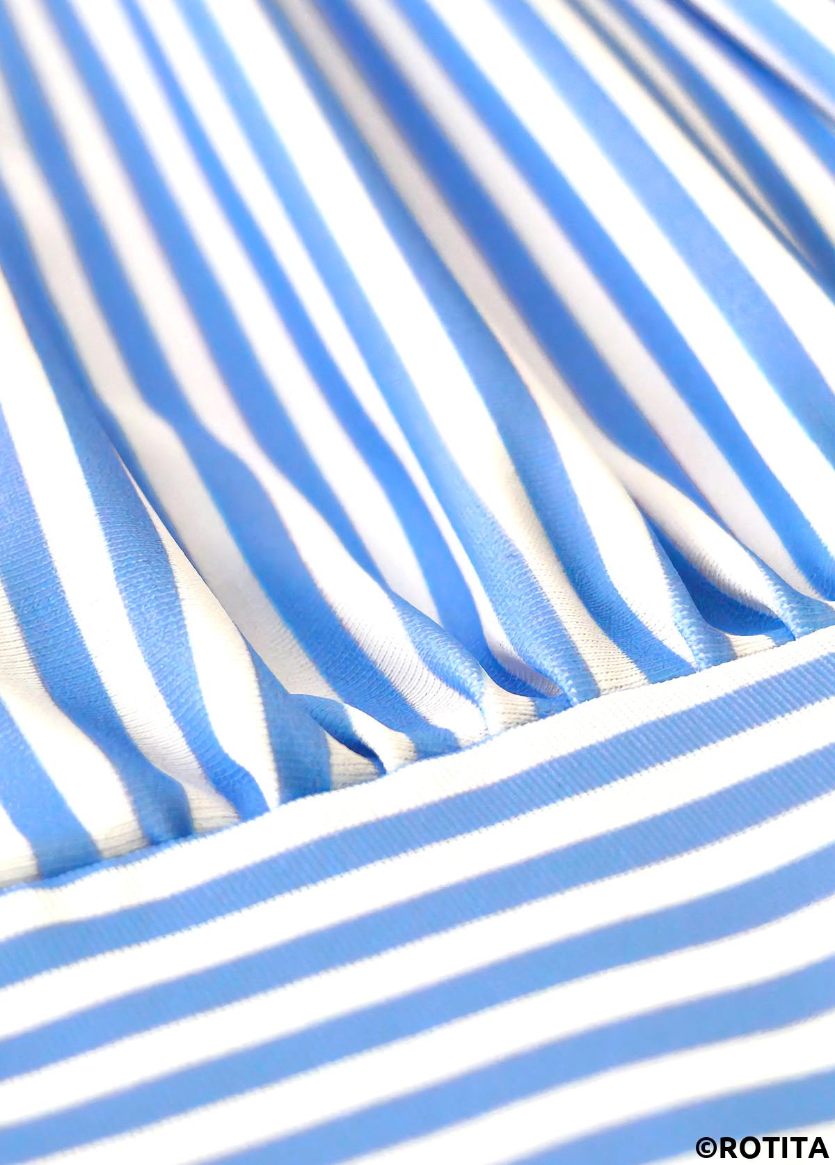Blue swimwear,Striped swimwear,Geometric swimwear,ROTITA Blue Striped Mid Waisted Tankini Set