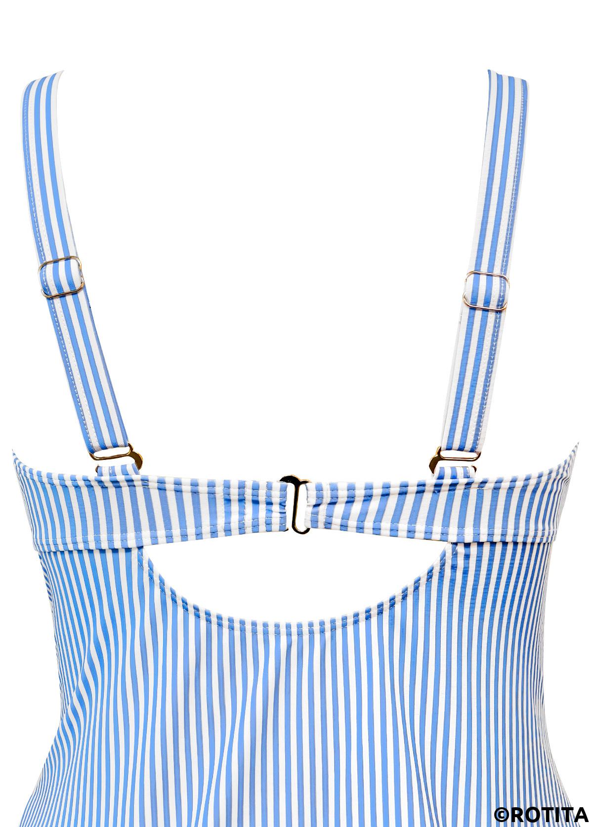 Blue swimwear,Striped swimwear,Geometric swimwear,ROTITA Blue Striped Mid Waisted Tankini Set