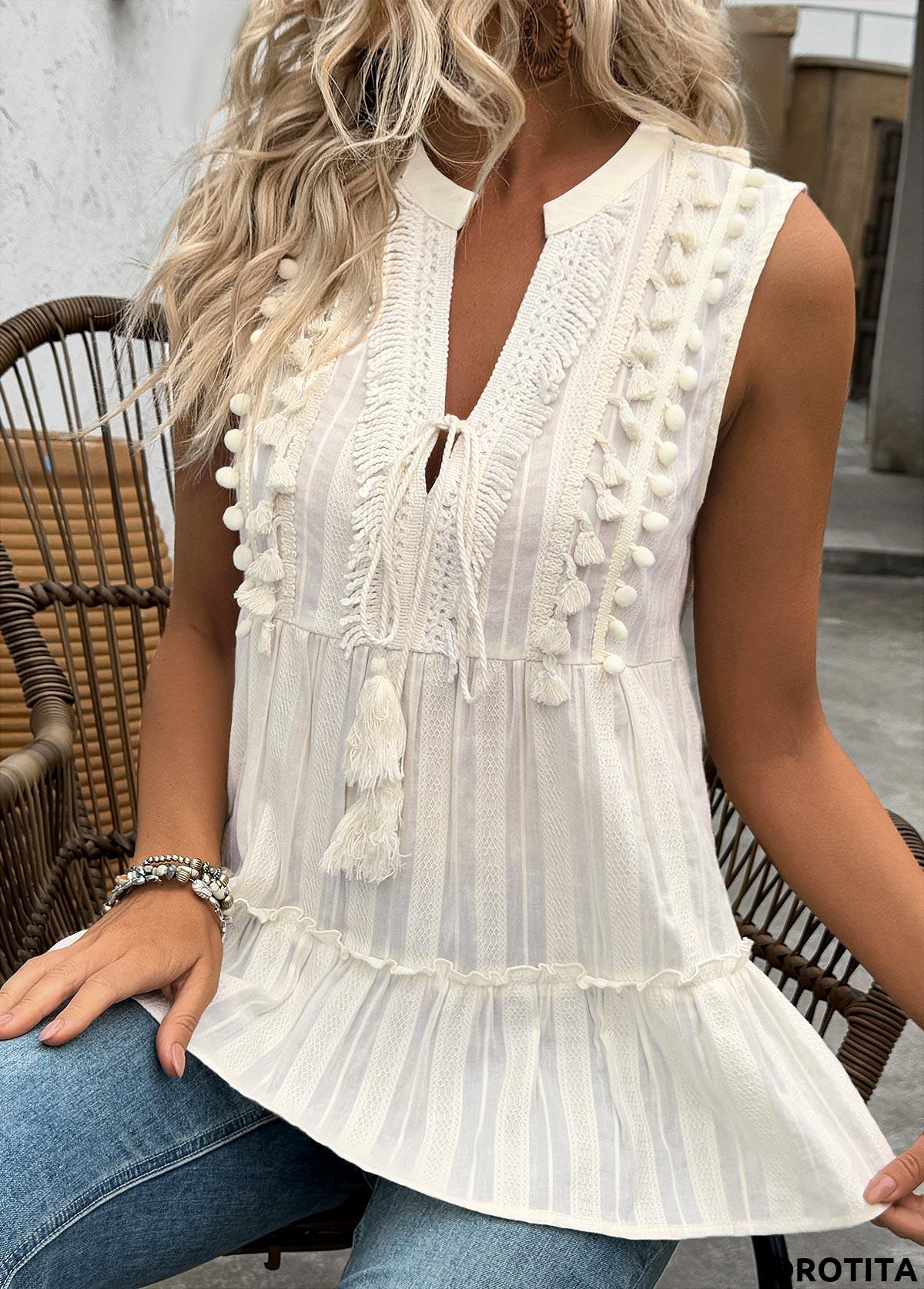 Beige tops,Plain Color tops,ROTITA Beige V Neck Sleeveless Tank Top