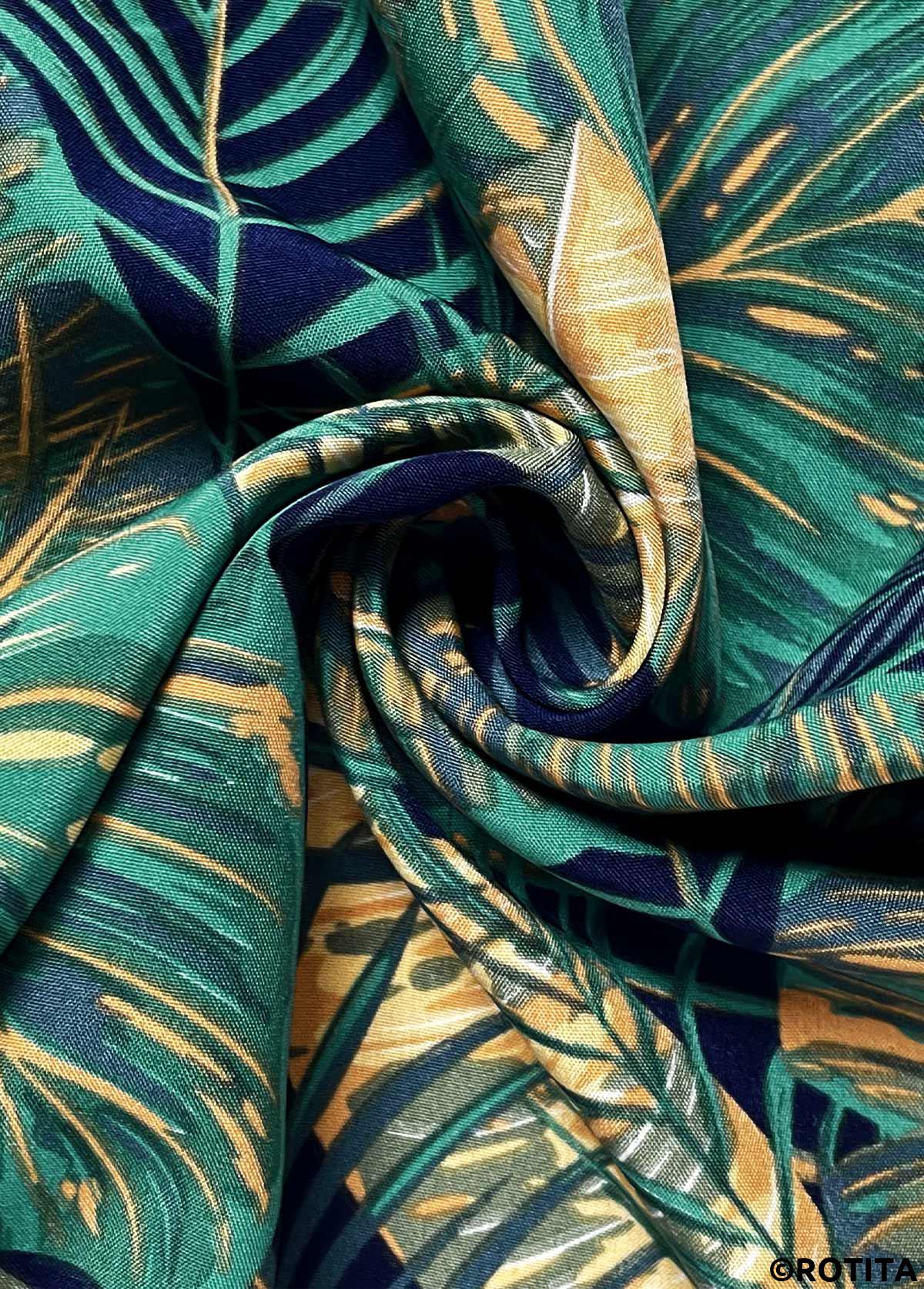 Turquoise bottoms,Plants bottoms,Plants Print Turquoise Wide Leg Elastic Waist Pants