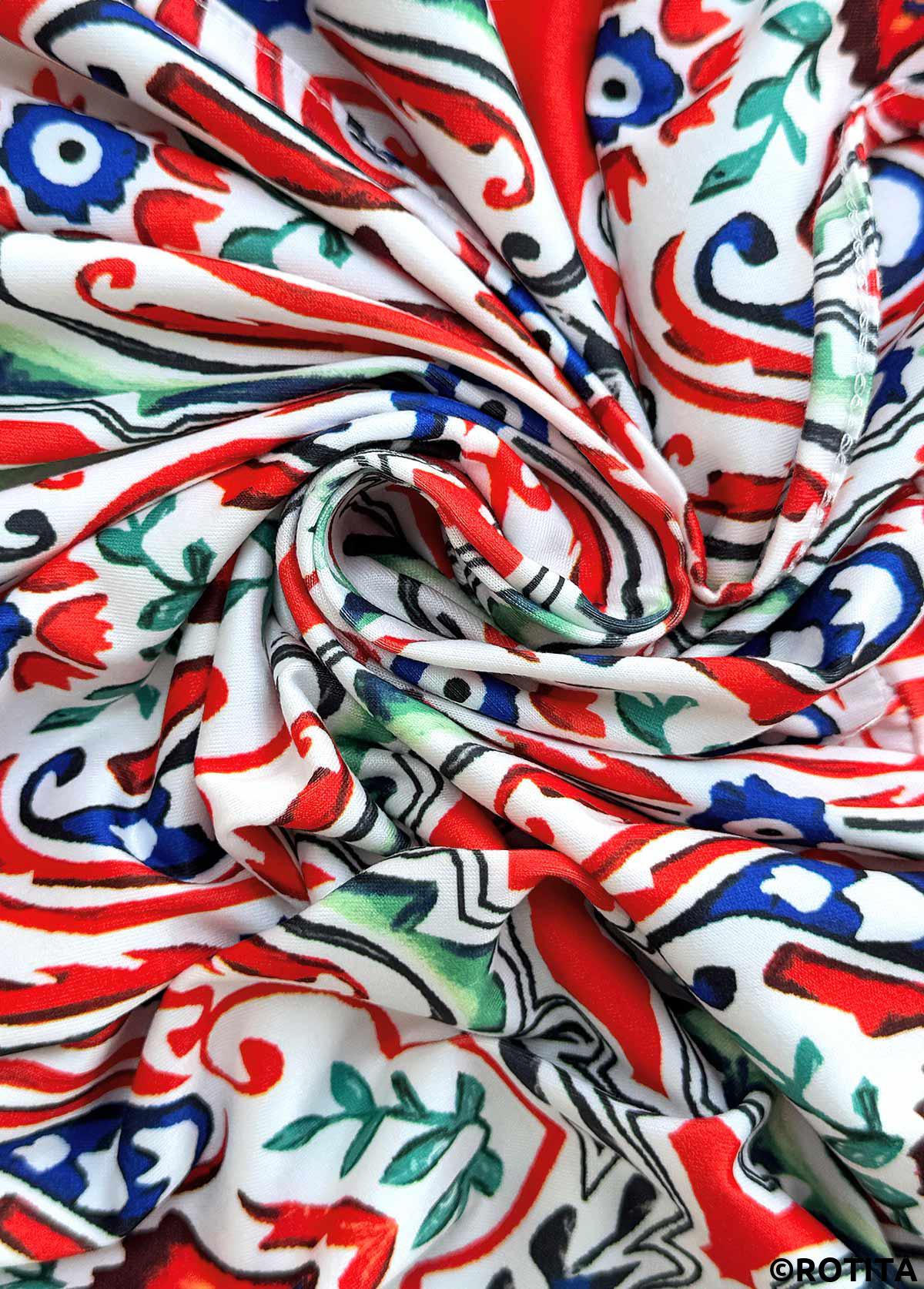 Multi Color dresses,Tribal dresses,Vacation dresses,Vacation dresses,ROTITA Tribal Print Multi Color A Line Round Neck Dress