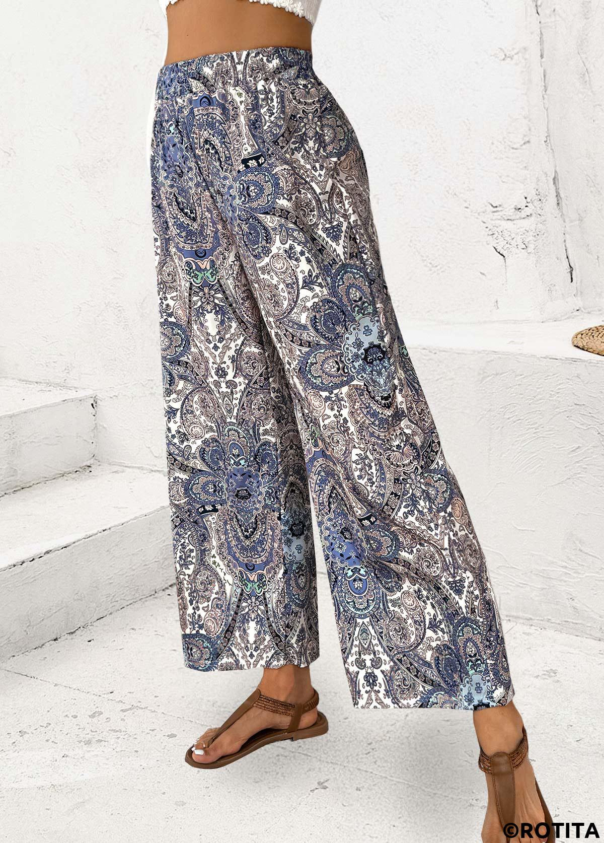 Multi Color bottoms,Tribal bottoms,Tribal Print Multi Color Straight Leg Elastic Waist Pants