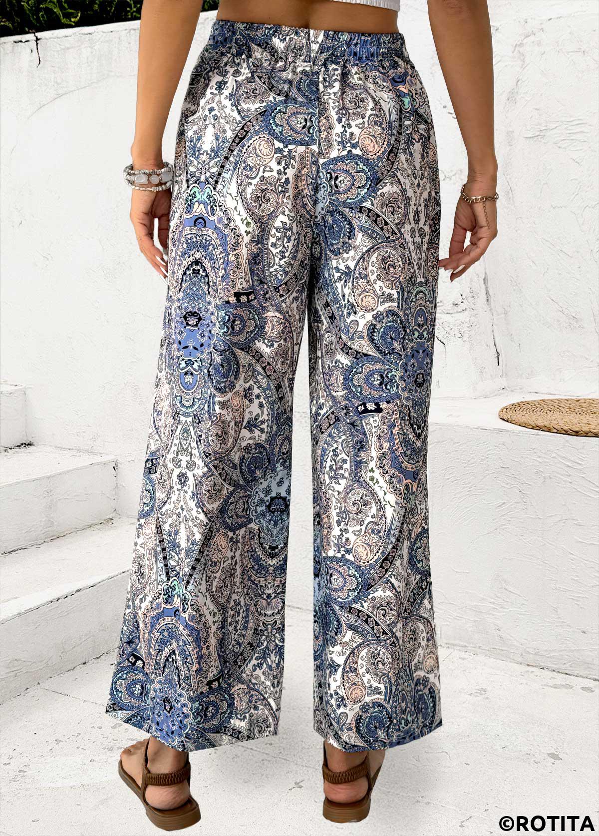 Multi Color bottoms,Tribal bottoms,Tribal Print Multi Color Straight Leg Elastic Waist Pants