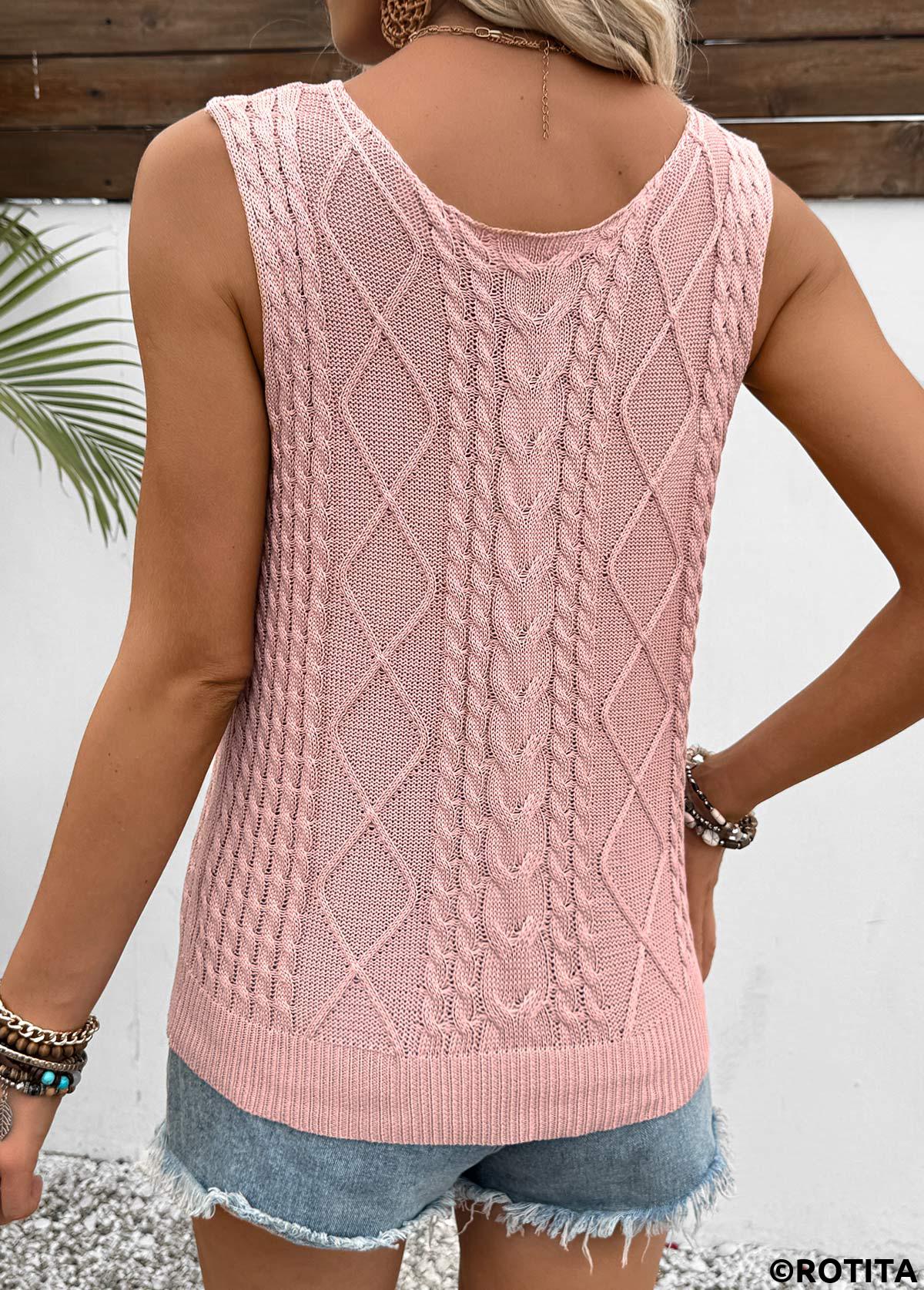 Pink tops,Plain Color tops,Pink V Neck Sleeveless Tank Top