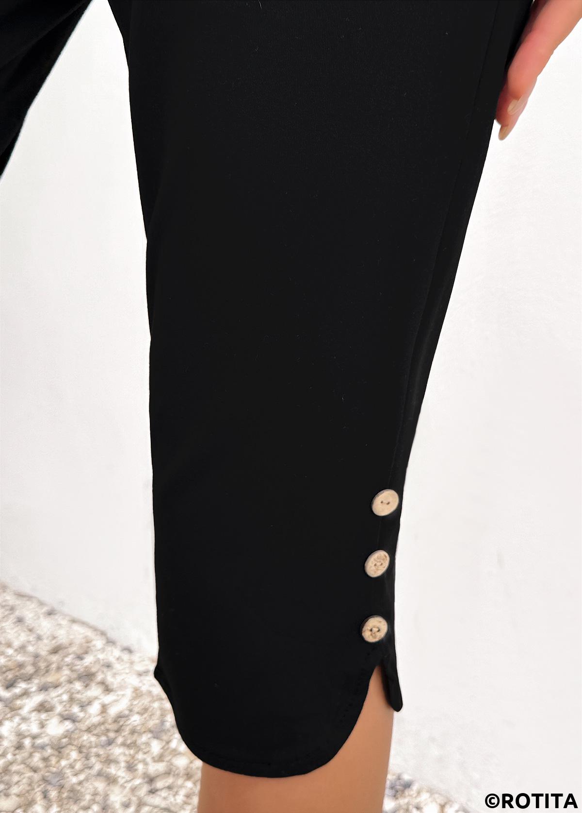 Black bottoms,Plain Color bottoms,Black High Waisted Elastic Waist Capri Leggings