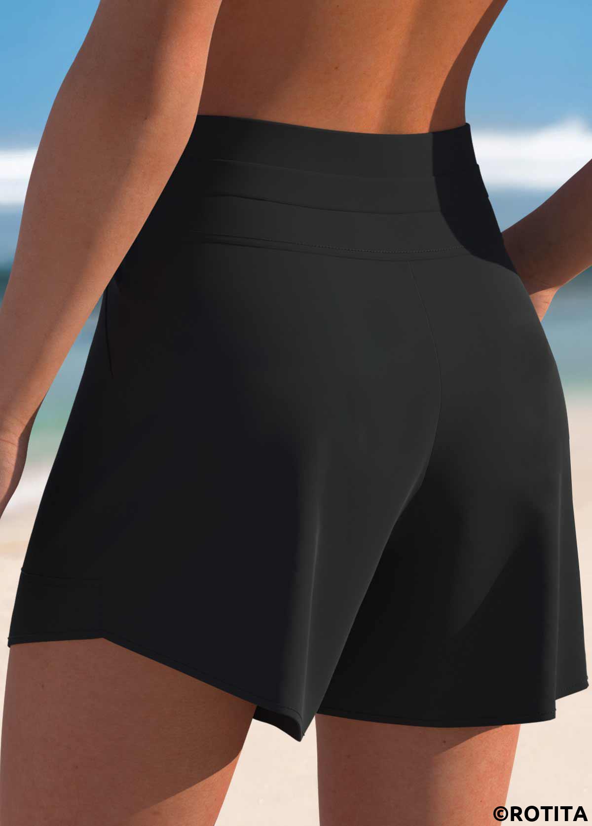 Black swimwear,Plain Color swimwear,ROTITA Black Color Mid Waisted Swim Shorts