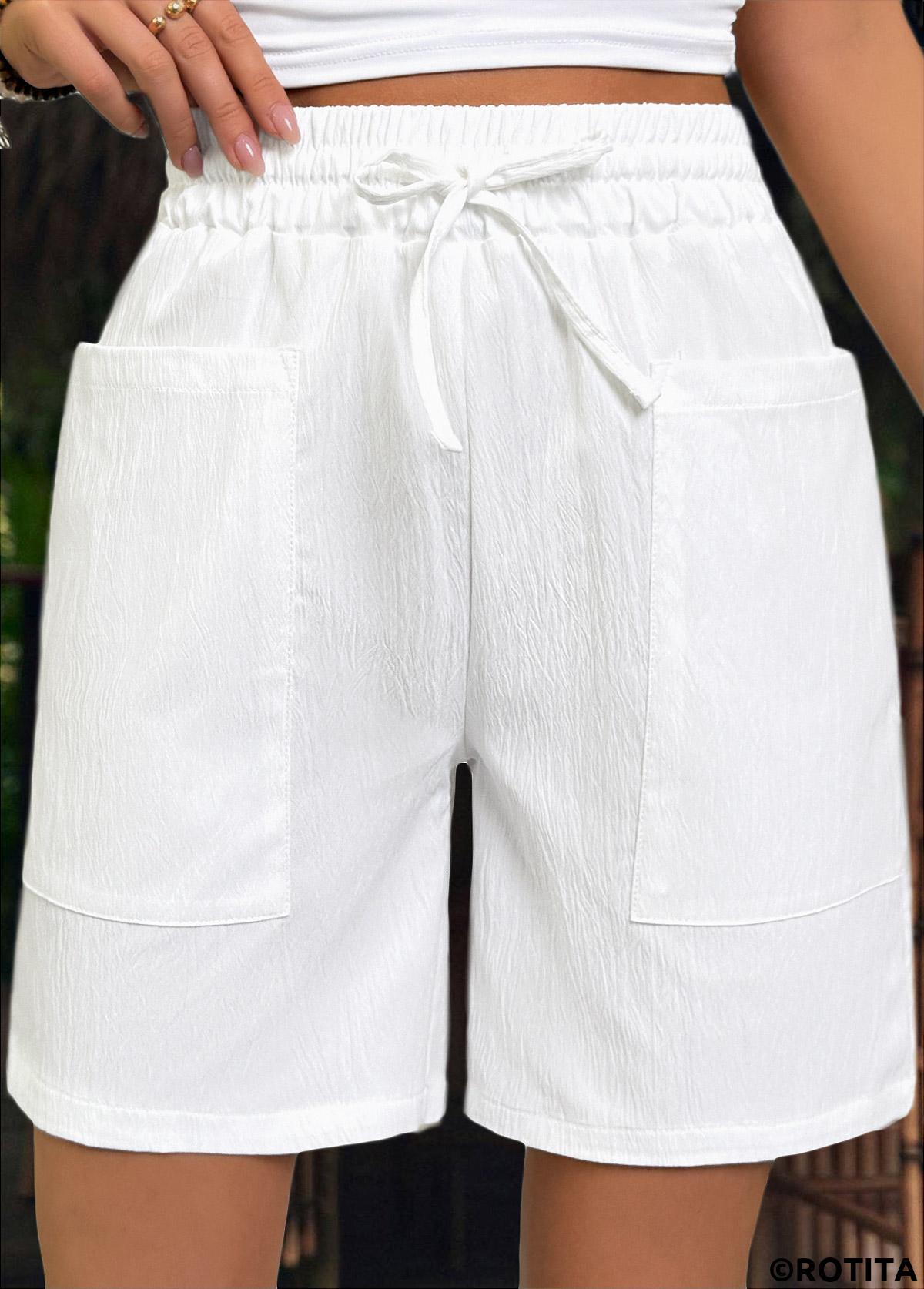 White bottoms,Plain Color bottoms,White Elastic Waist High Waisted Shorts