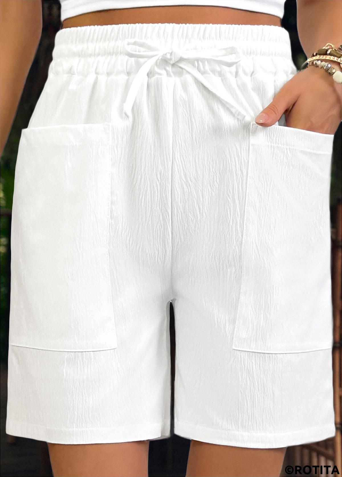 White bottoms,Plain Color bottoms,White Elastic Waist High Waisted Shorts
