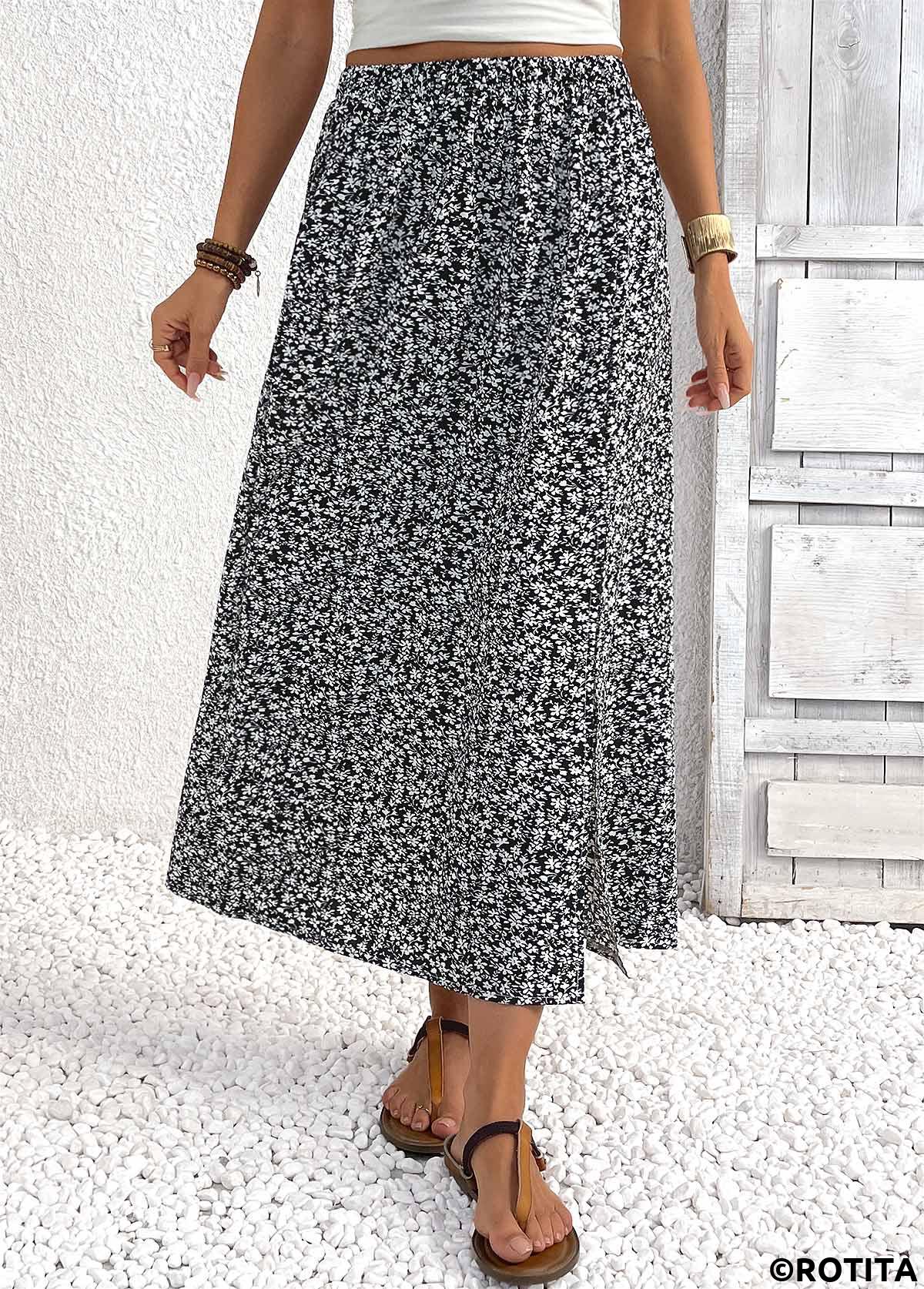 Black bottoms,Other bottoms,Black Maxi Elastic Waist A Line Skirt