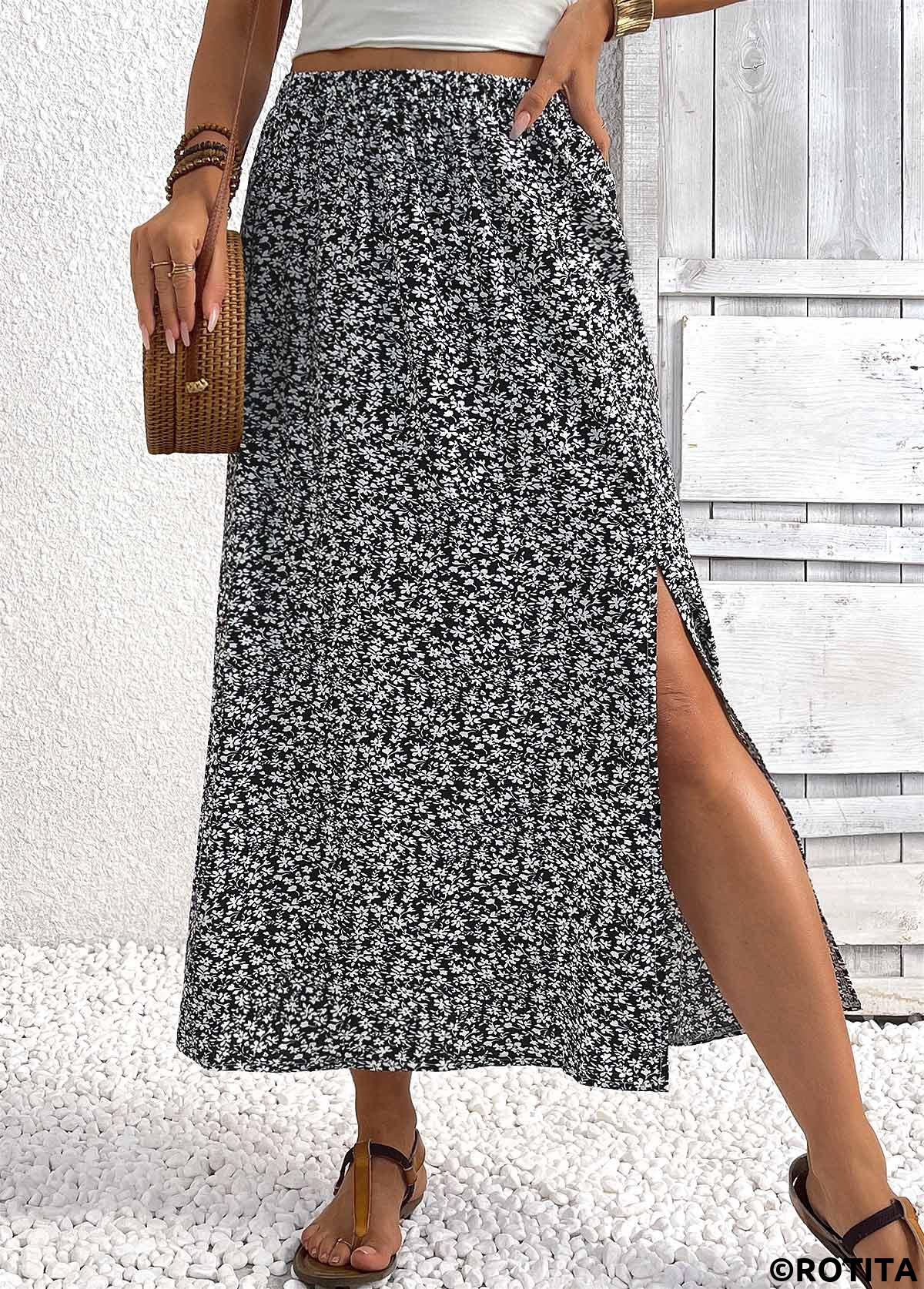 Black bottoms,Other bottoms,Black Maxi Elastic Waist A Line Skirt