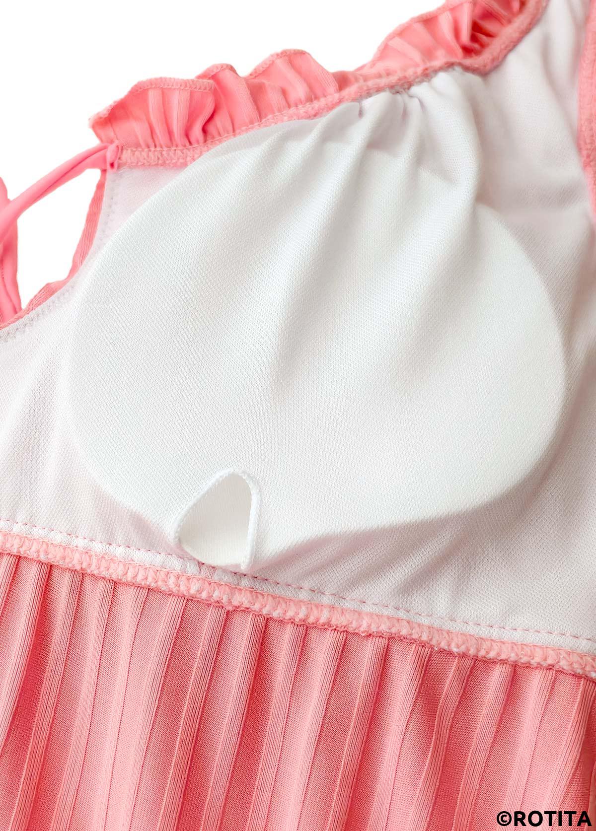 Peach Red swimwear,Plants swimwear,ROTITA Dusty Pink Tropical Plants Print Mid Waisted Tankini Set