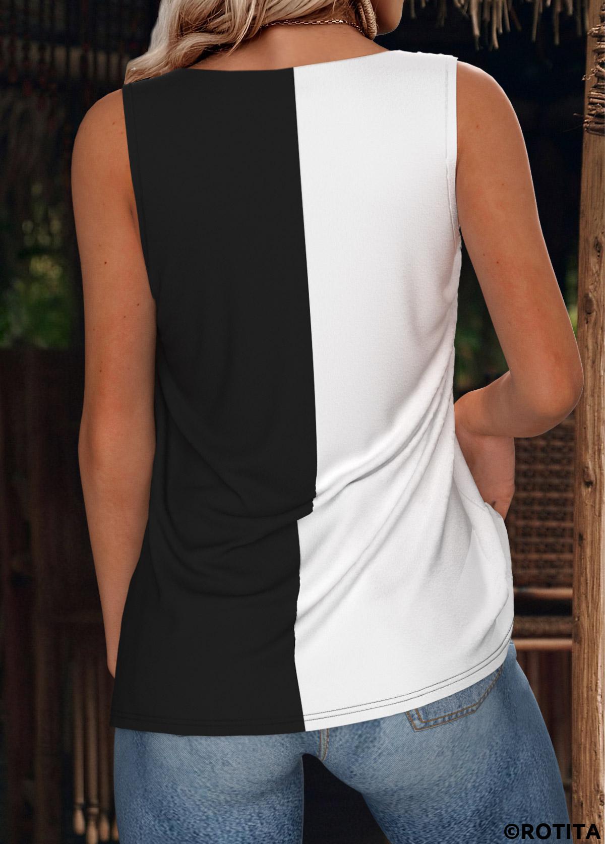 Black tops,Animal Print tops,ROTITA Animal Print Black Scoop Neck Sleeveless Tank Top