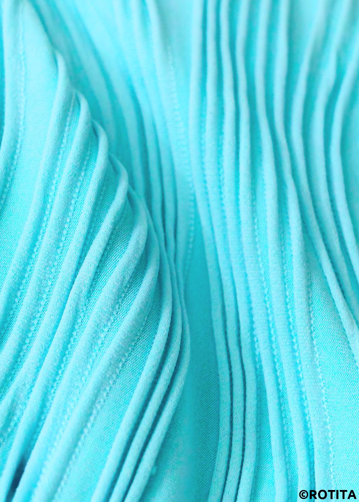 Cyan swimwear,Plain Color swimwear,ROTITA Cyan Mid Waisted Patchwork Bikini Set