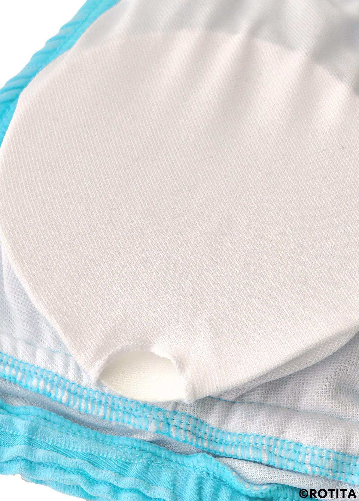 Cyan swimwear,Plain Color swimwear,ROTITA Cyan Mid Waisted Patchwork Bikini Set