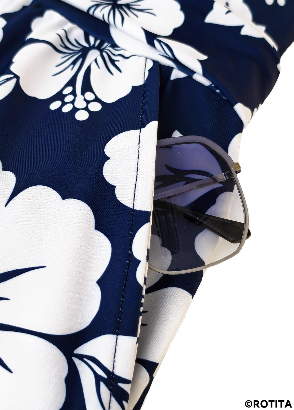 Blue plus size,Floral plus size,Plants plus size,ROTITA Plus Size Floral Print Blue One Piece Swimwear