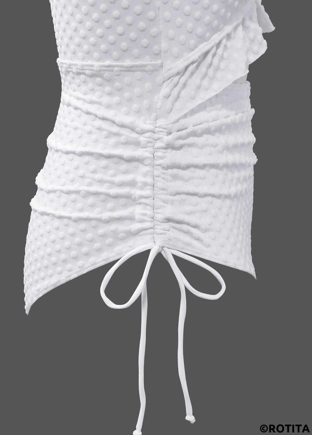 White swimwear,Plain Color swimwear,ROTITA White Ruched Detail One Piece Swimwear