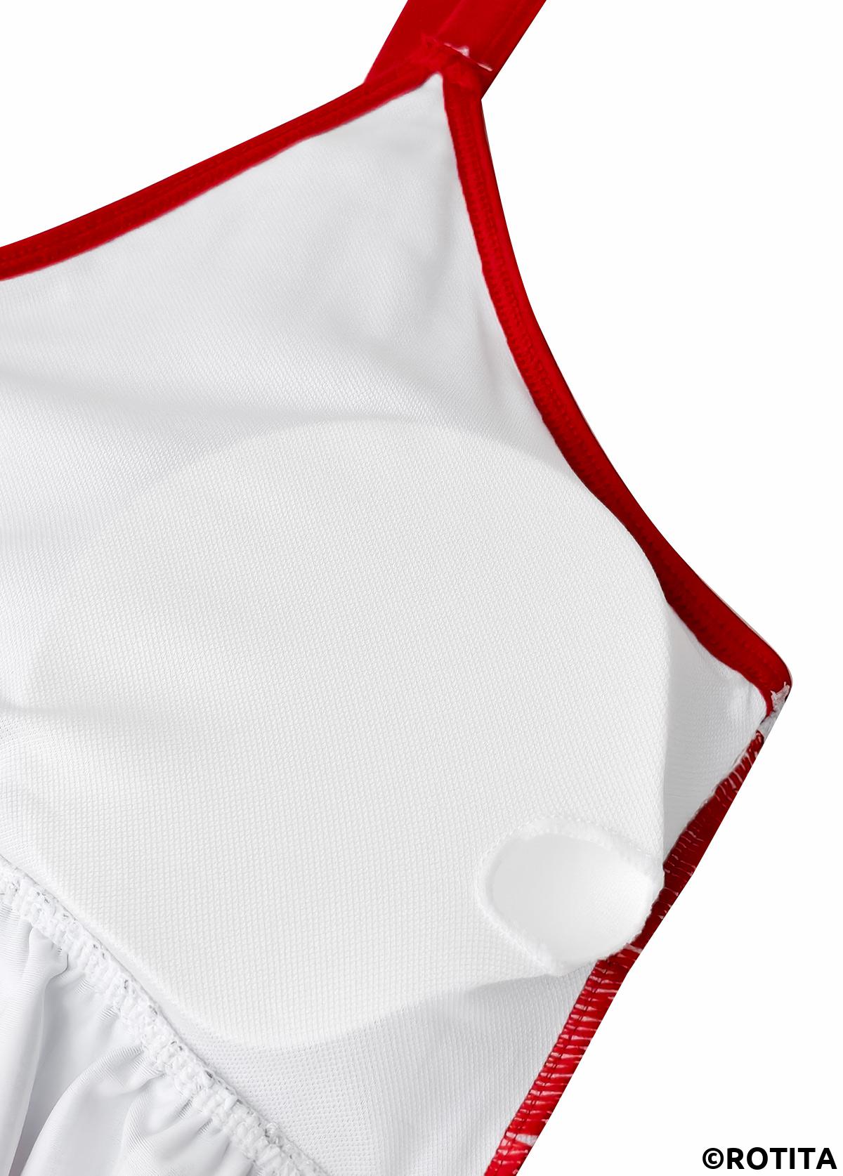 Red swimwear,Striped swimwear,Geometric swimwear,ROTITA Red Striped V-Neck One Piece Swimwear
