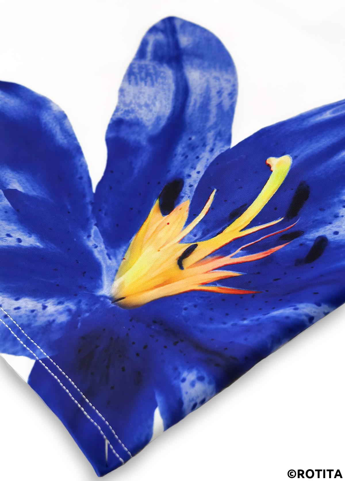 Royal Blue swimwear,Floral swimwear,Plants swimwear,ROTITA Royal Blue Floral Print Mid Waisted Tankini Set