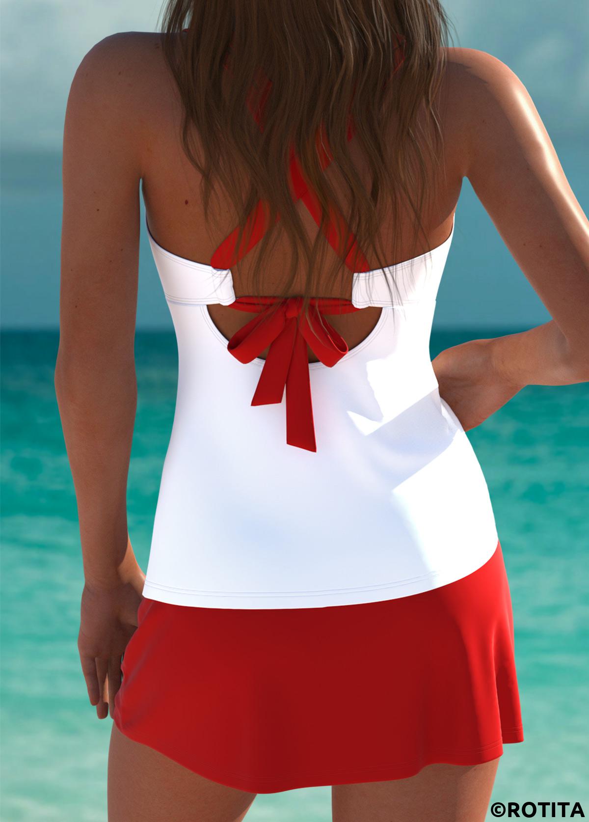 Red plus size,Floral plus size,Plants plus size,ROTITA Plus Size Mid Waisted Floral Print Red Tankini Set