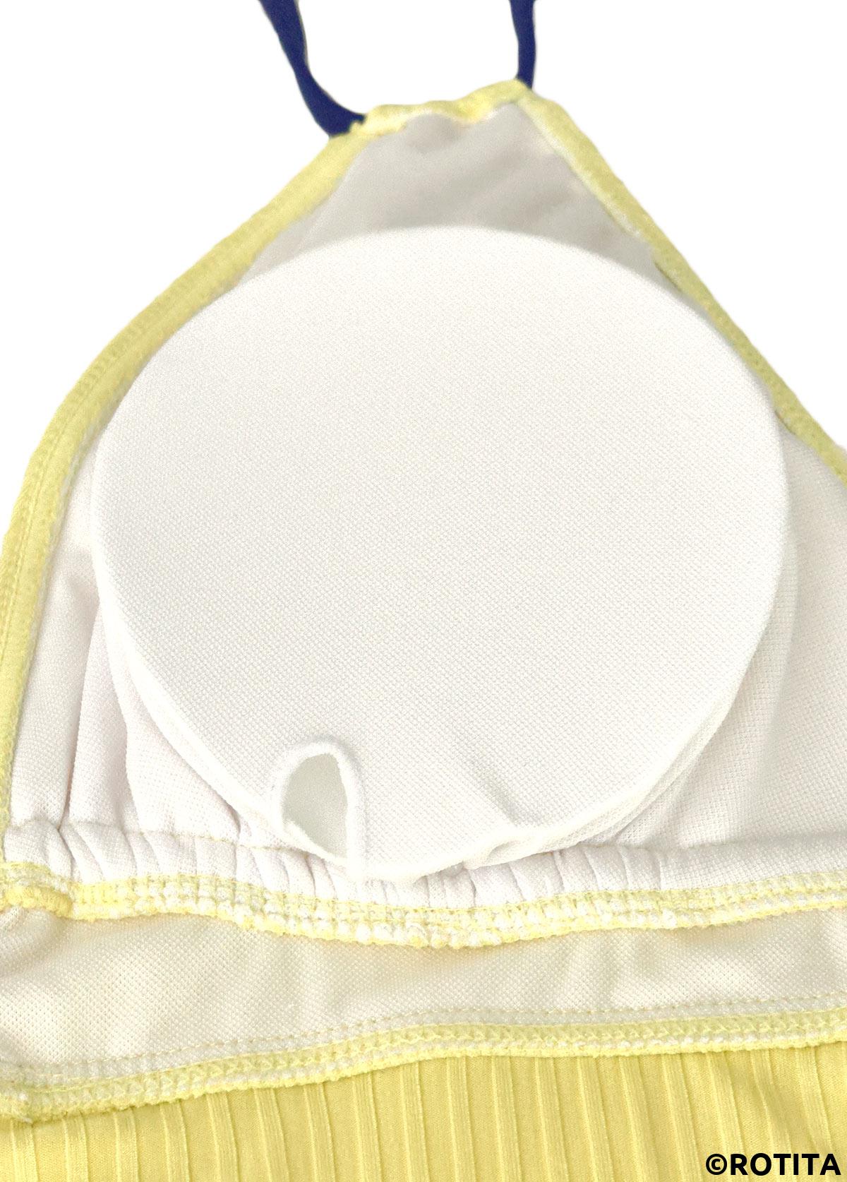 Light Yellow swimwear,Plants swimwear,ROTITA Light Yellow Tropical Plants Print Mid Waisted Tankini Set