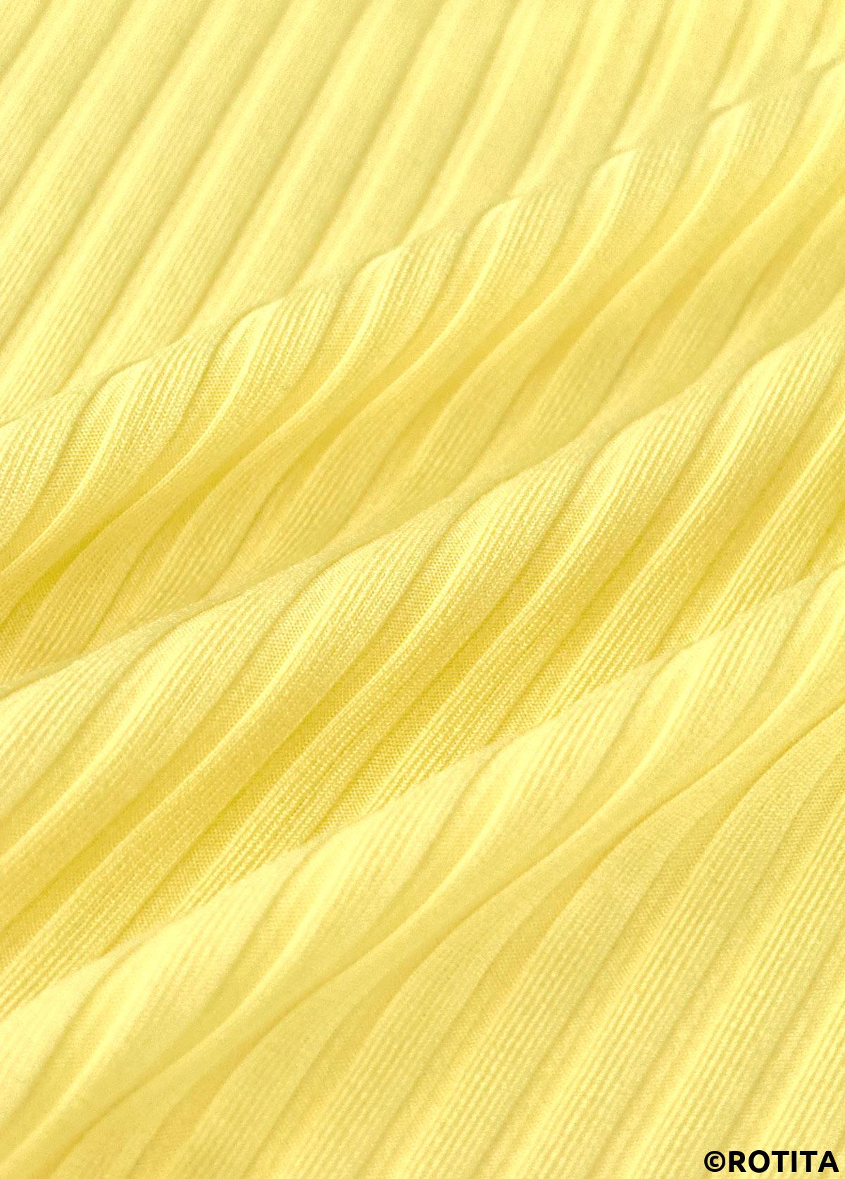Light Yellow swimwear,Plants swimwear,ROTITA Light Yellow Tropical Plants Print Mid Waisted Tankini Set