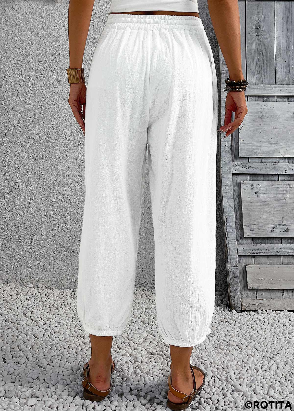 White bottoms,Heart bottoms,Heart Print White Jogger Elastic Waist High Waisted Pants