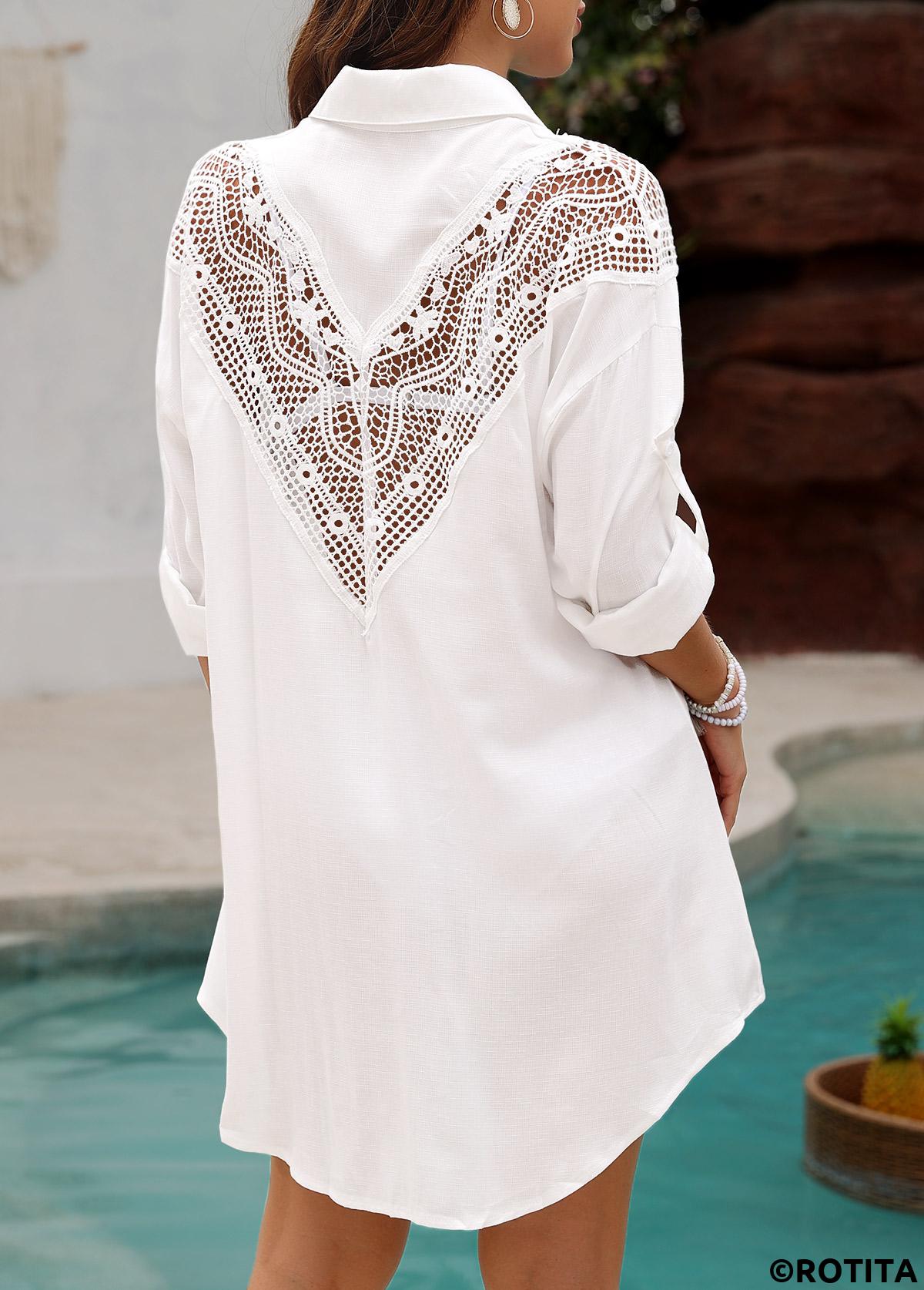 White swimwear,Plain Color swimwear,White Color Patchwork Detail Cover Up