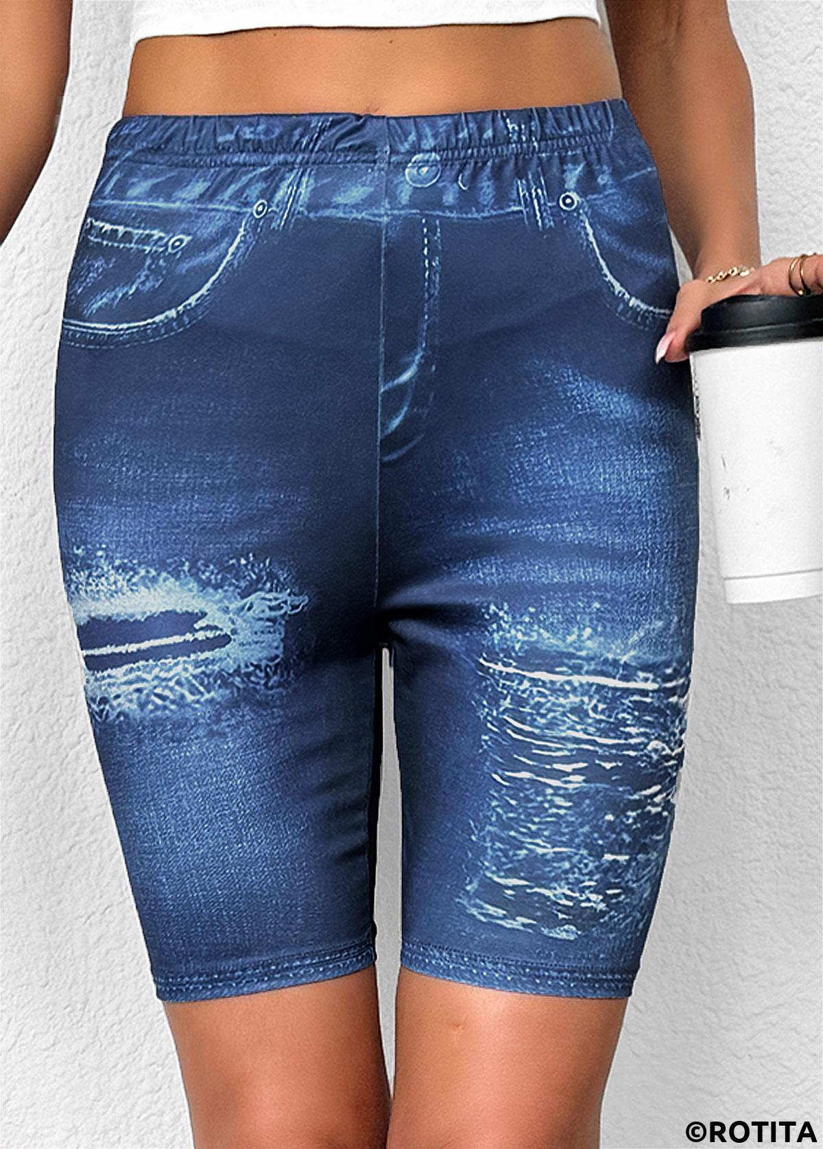 Denim Blue bottoms,Ombre bottoms,Ombre Denim Blue Mid Waisted Elastic Waist Leggings
