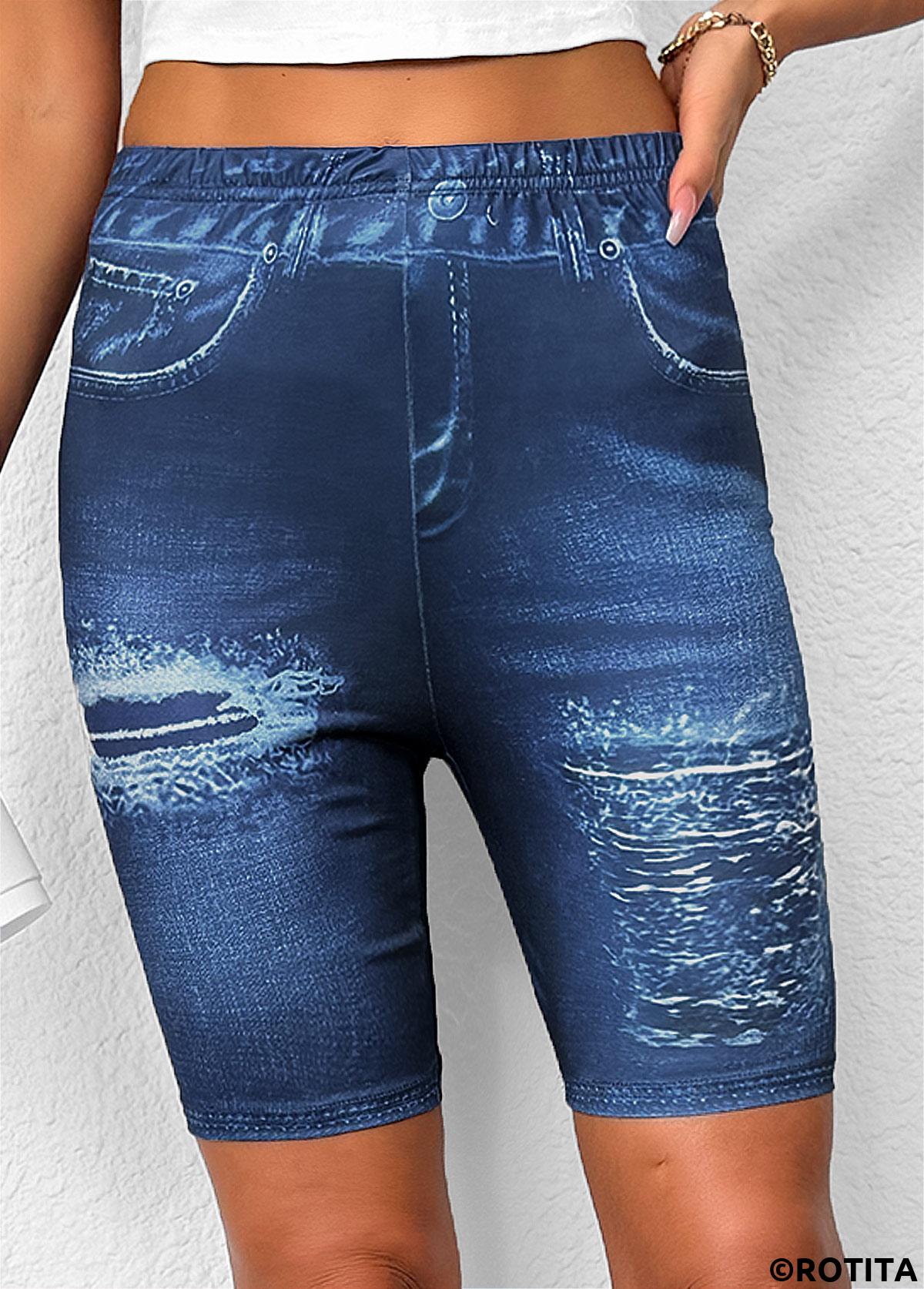 Denim Blue bottoms,Ombre bottoms,Ombre Denim Blue Mid Waisted Elastic Waist Leggings