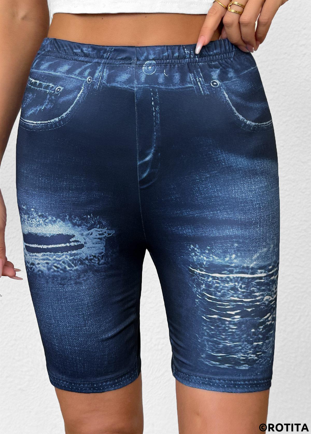 Denim Blue bottoms,Ombre bottoms,Ombre Denim Blue Mid Waisted Elastic Waist Leggings