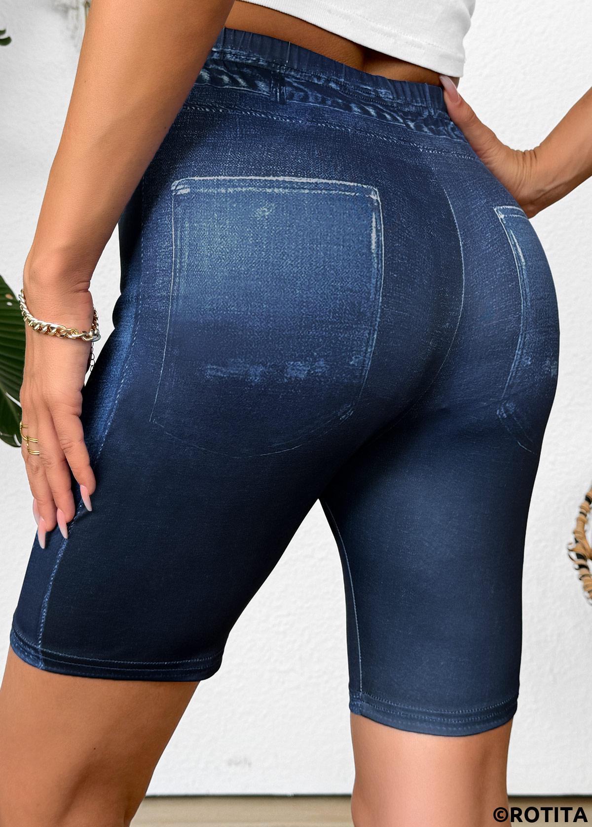 Denim Blue bottoms,Ombre bottoms,Ombre Denim Blue Mid Waisted Elastic Waist Leggings