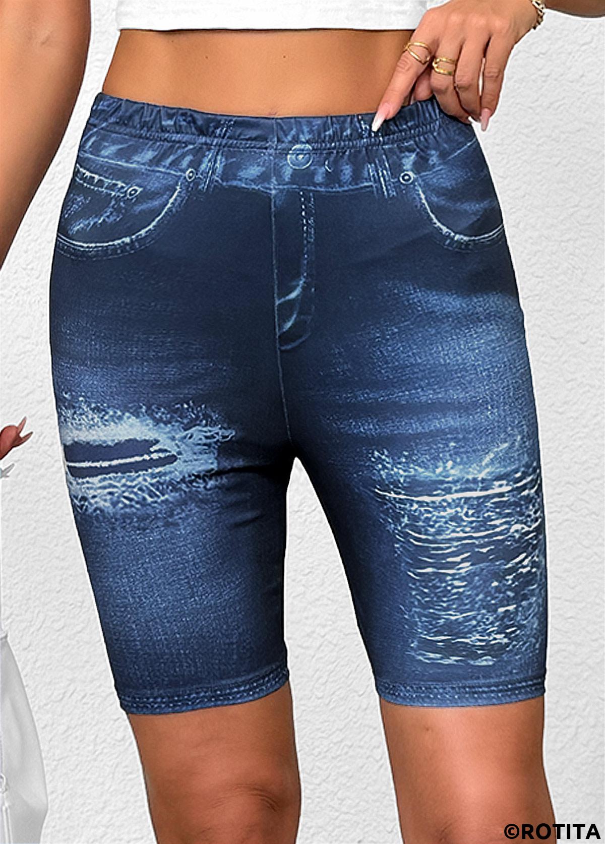 Denim Blue bottoms,Ombre bottoms,Ombre Denim Blue Mid Waisted Elastic Waist Leggings