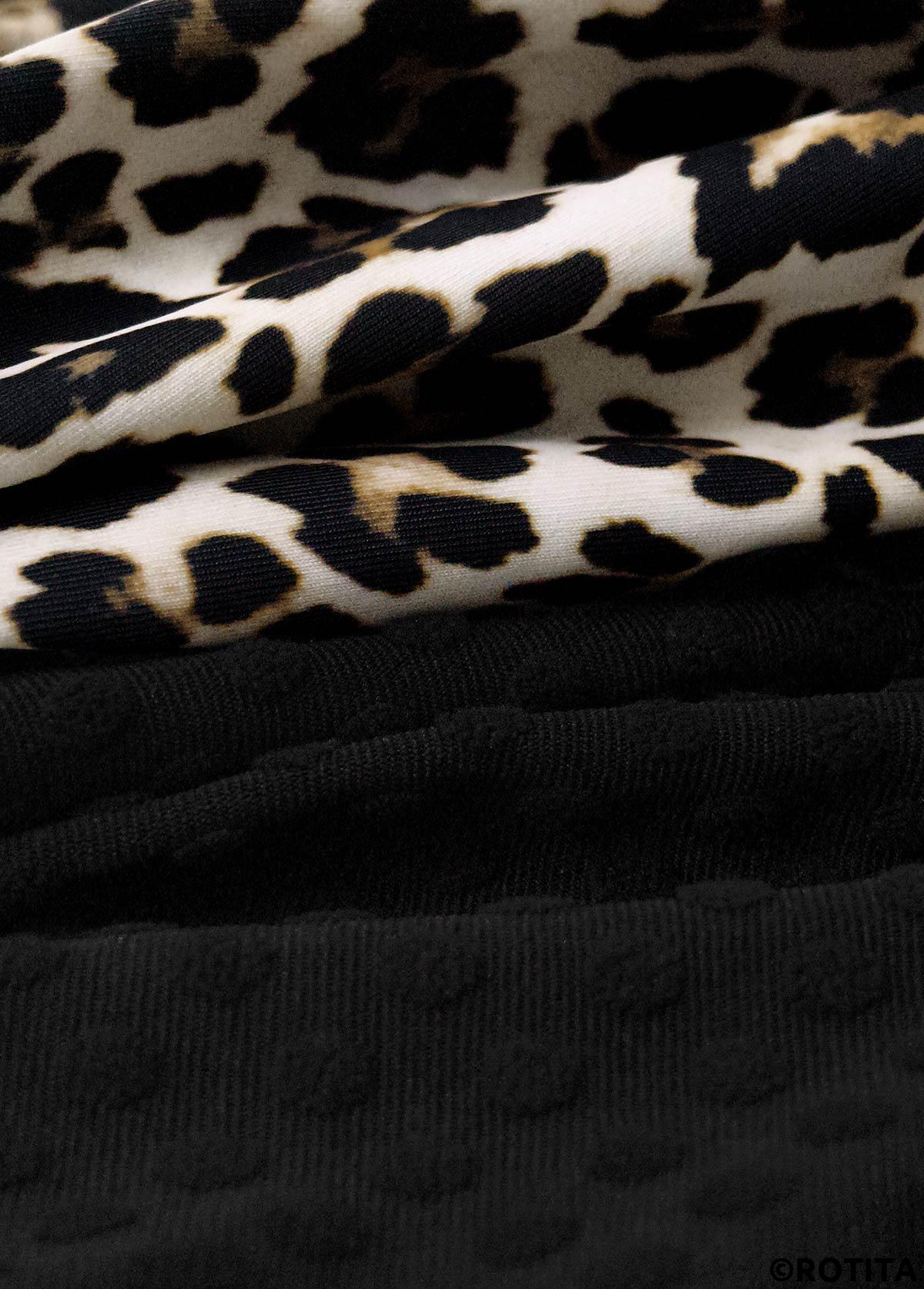 Black swimwear,Leopard swimwear,Animal Print swimwear,ROTITA Black Leopard Mid Waisted Tankini Set
