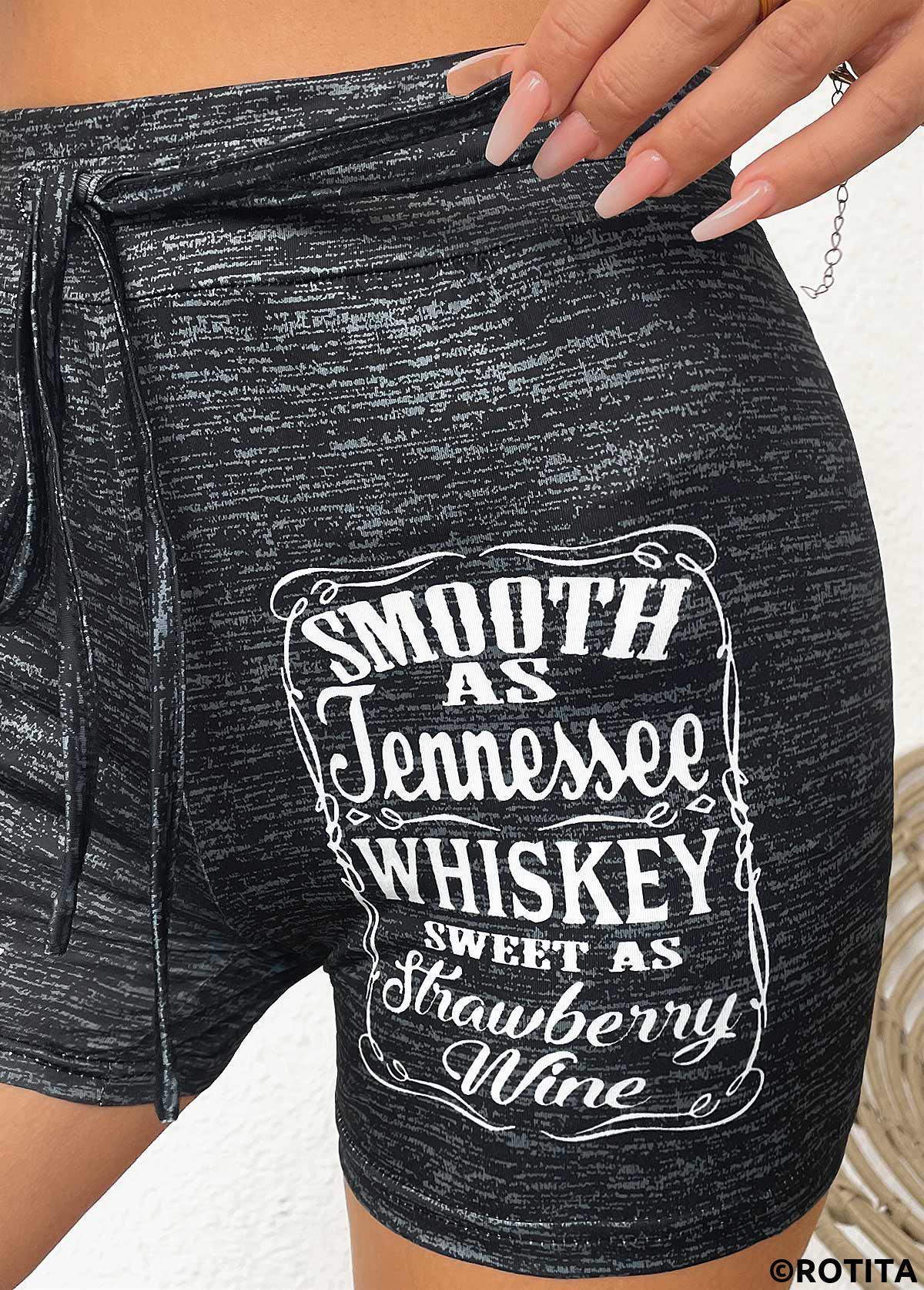 Black bottoms,Letter bottoms,Letter Print Black Skinny Drawastring High Waisted Shorts