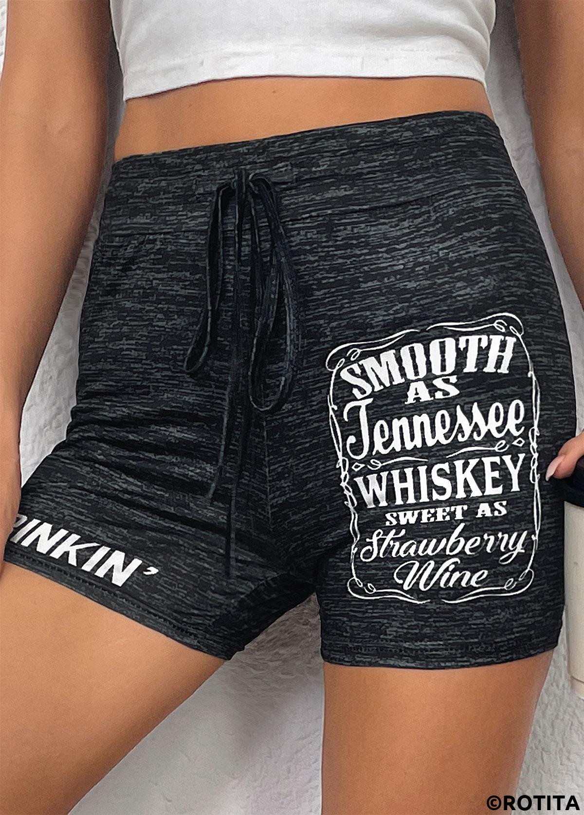Black bottoms,Letter bottoms,Letter Print Black Skinny Drawastring High Waisted Shorts