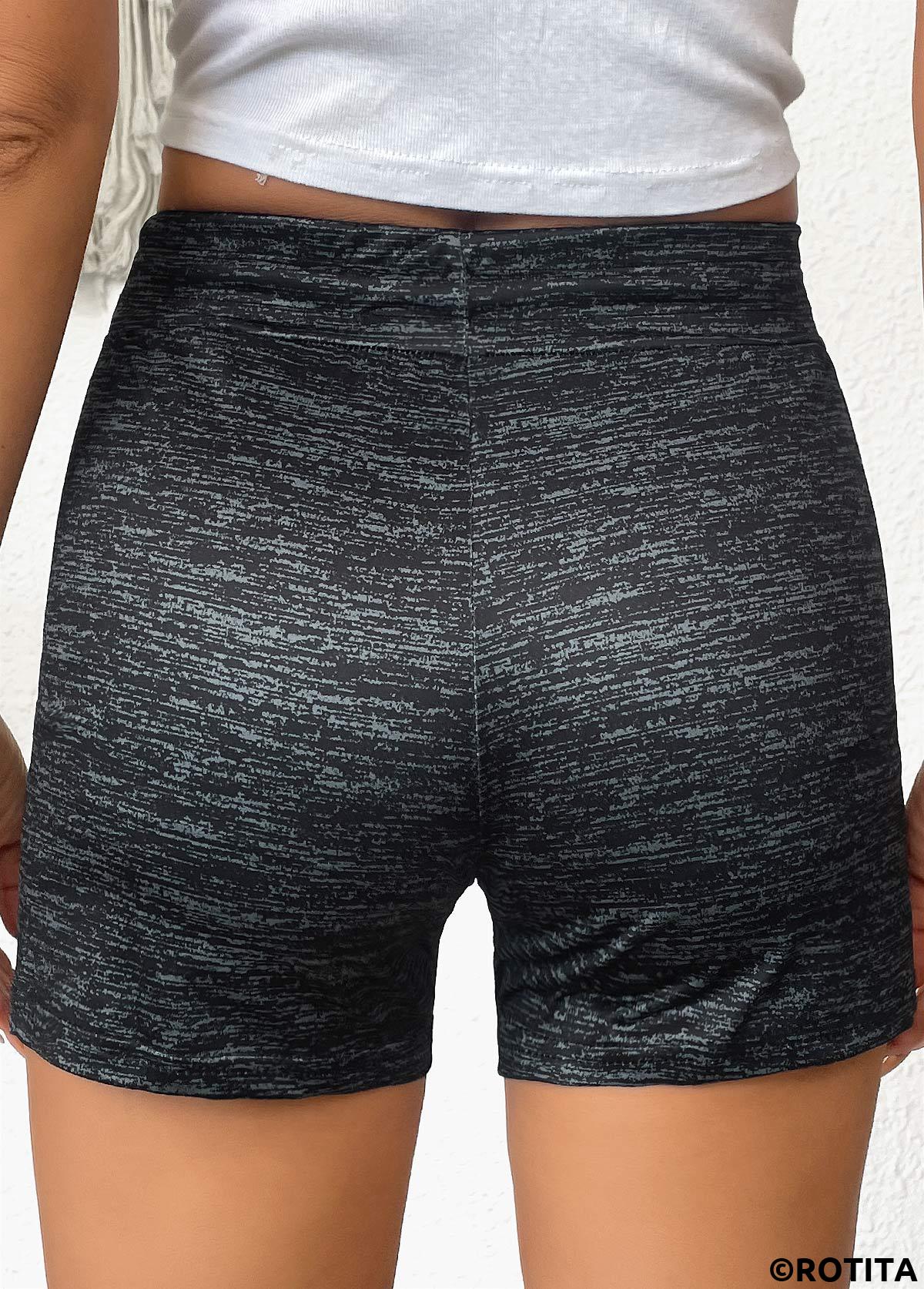 Black bottoms,Letter bottoms,Letter Print Black Skinny Drawastring High Waisted Shorts