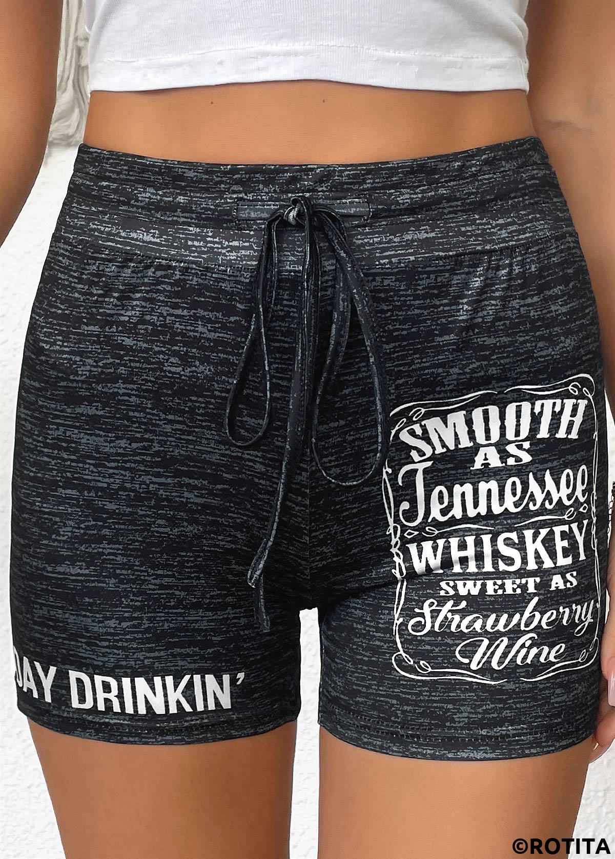 Black bottoms,Letter bottoms,Letter Print Black Skinny Drawastring High Waisted Shorts