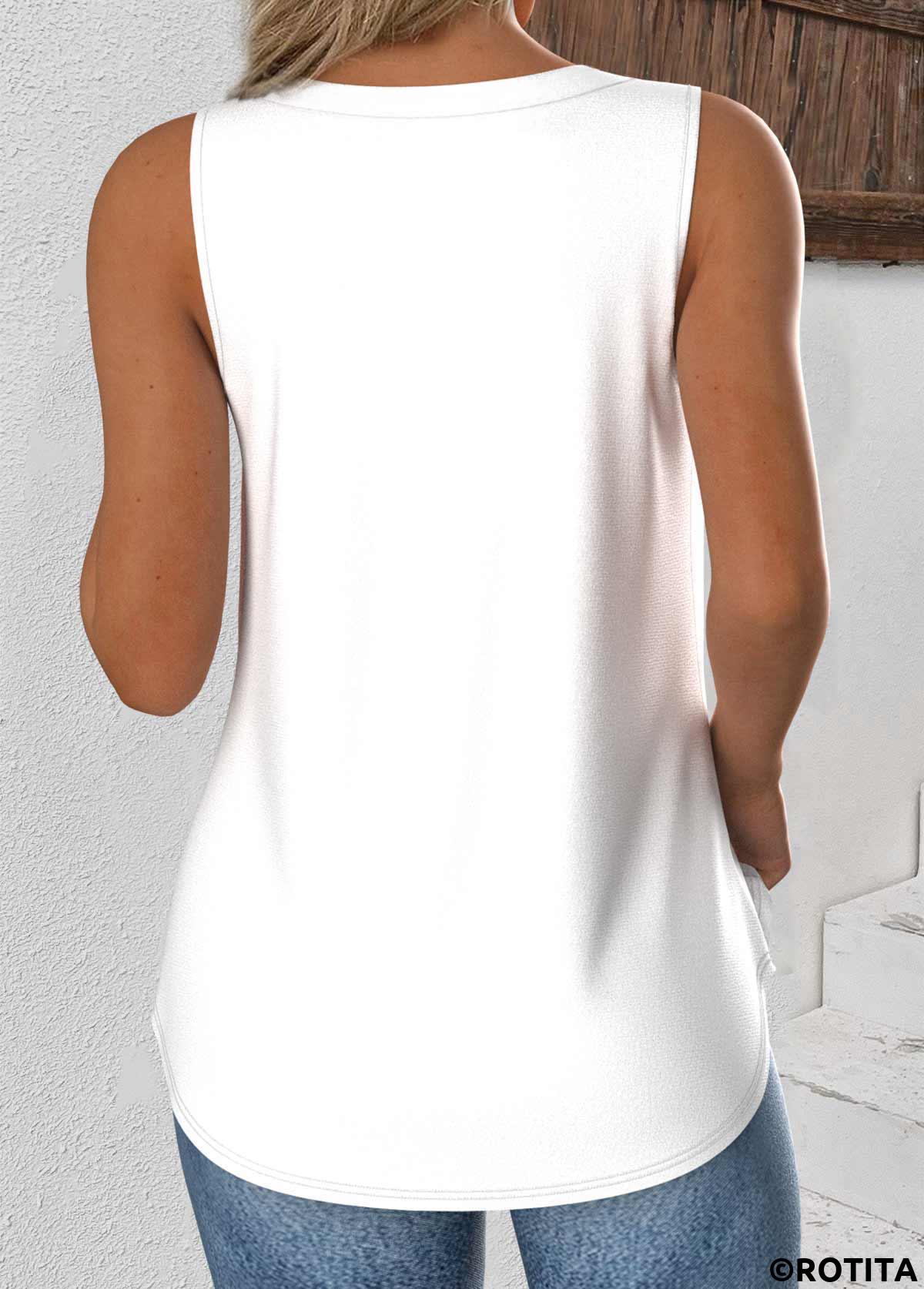 White tops,Plain Color tops,ROTITA White V Neck Sleeveless Tank Top