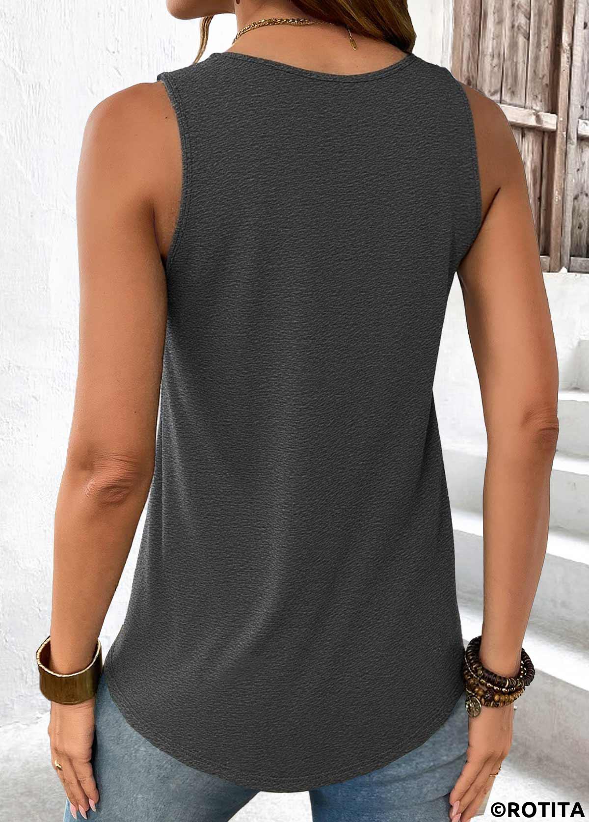 Dark Grey tops,Plain Color tops,ROTITA Dark Grey Round Neck Sleeveless Tank Top
