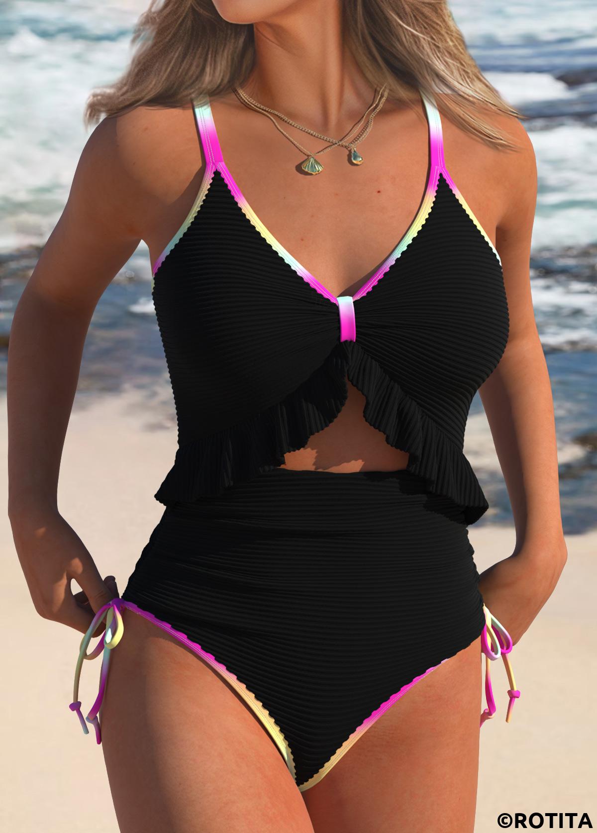 Black swimwear,Ombre swimwear,ROTITA Black Ombre Ruched One Piece Swimwear