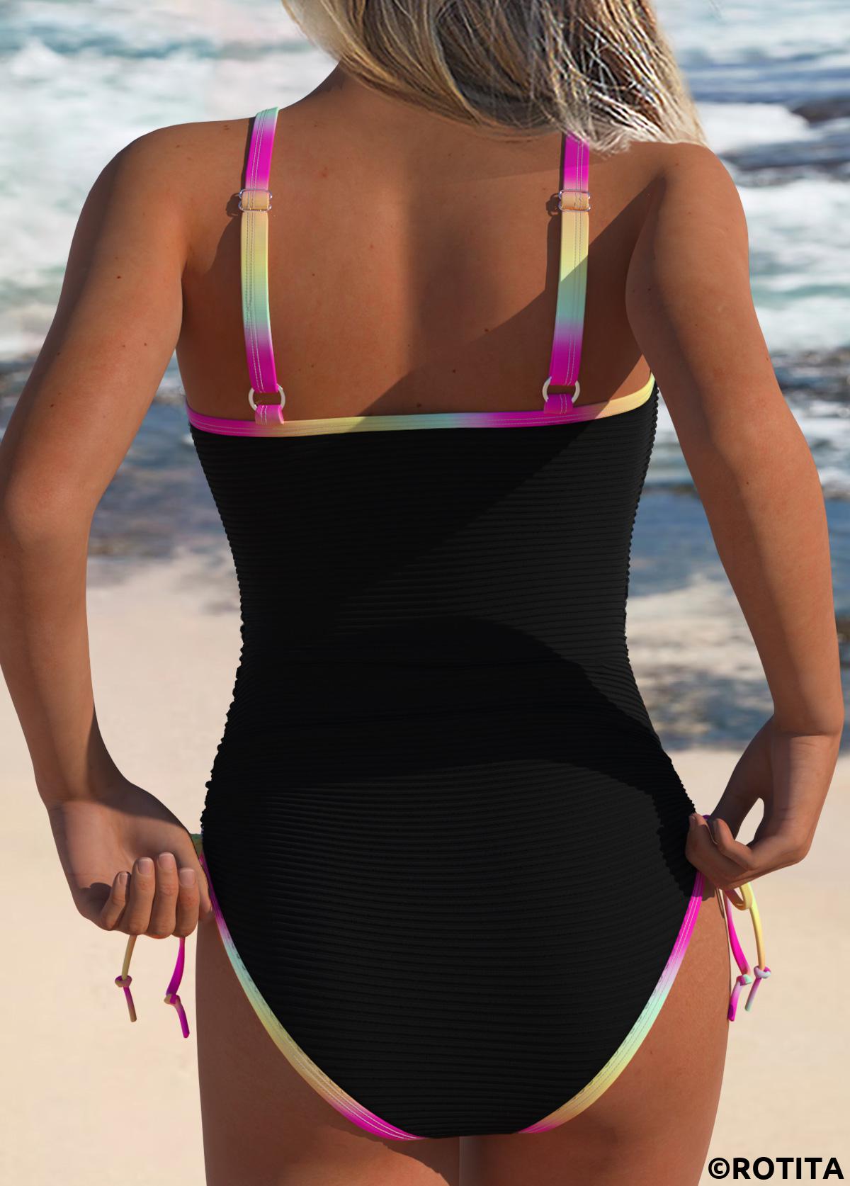 Black swimwear,Ombre swimwear,ROTITA Black Ombre Ruched One Piece Swimwear