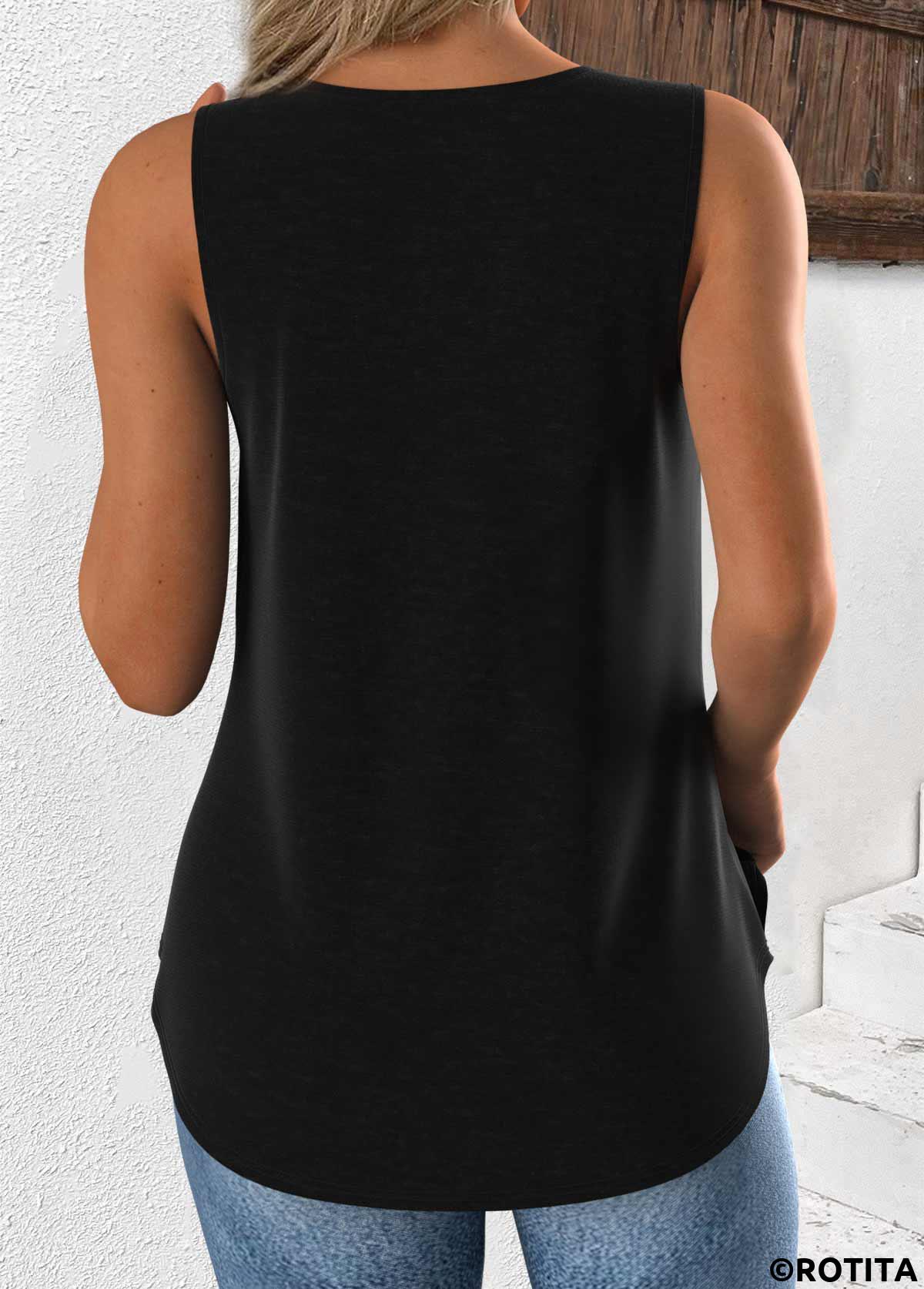 Black tops,Plain Color tops,ROTITA Black V Neck Sleeveless Tank Top