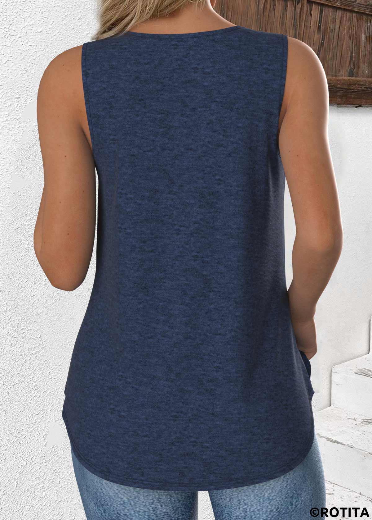 Navy tops,Plain Color tops,ROTITA Navy V Neck Sleeveless Tank Top